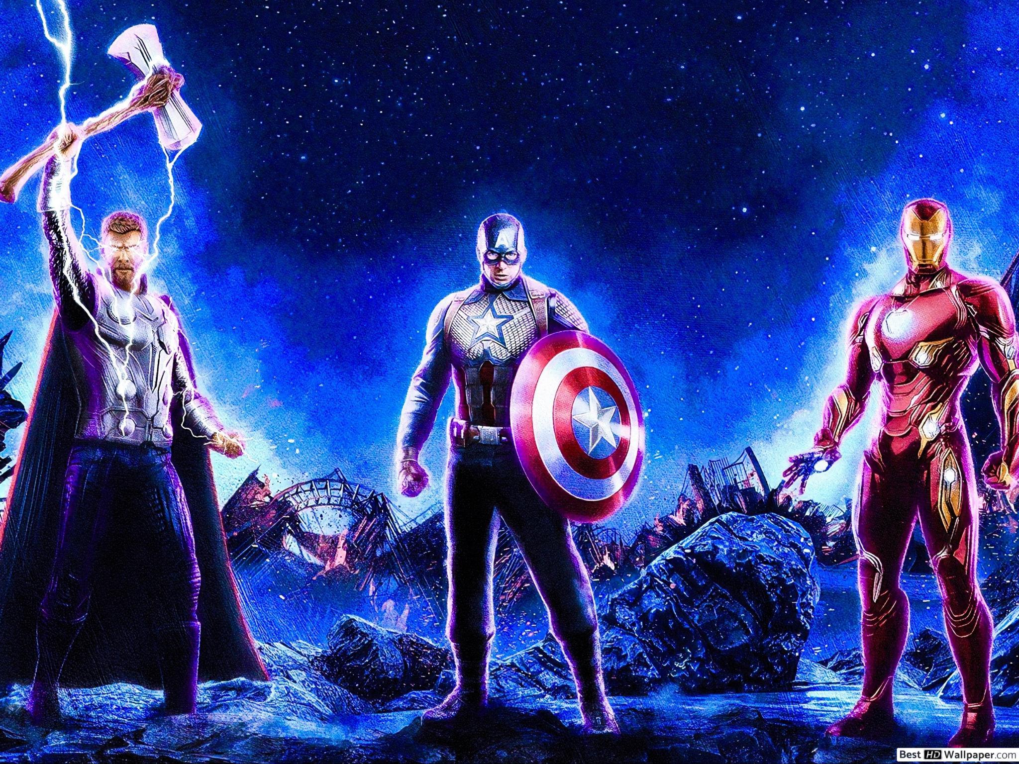 2048x1536 Avengers: Endgame - Thor, Captain America & Iron Man HD hình nền