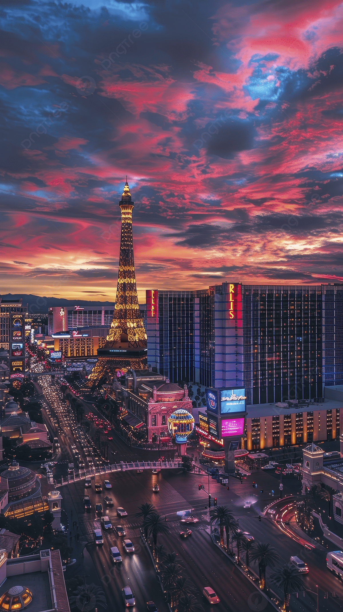 1200x2141 Panoramic View Of Las Vegas At Night With Colorful Lights Background Wallpaper Image For Free Download