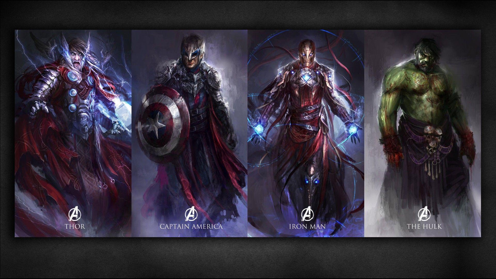 1920x1080 #Iron Man, #The Avengers, #Hulk, #Captain America, #Thor, #collage, #comic art, wallpaper. Mocah.org HD Wallpaper