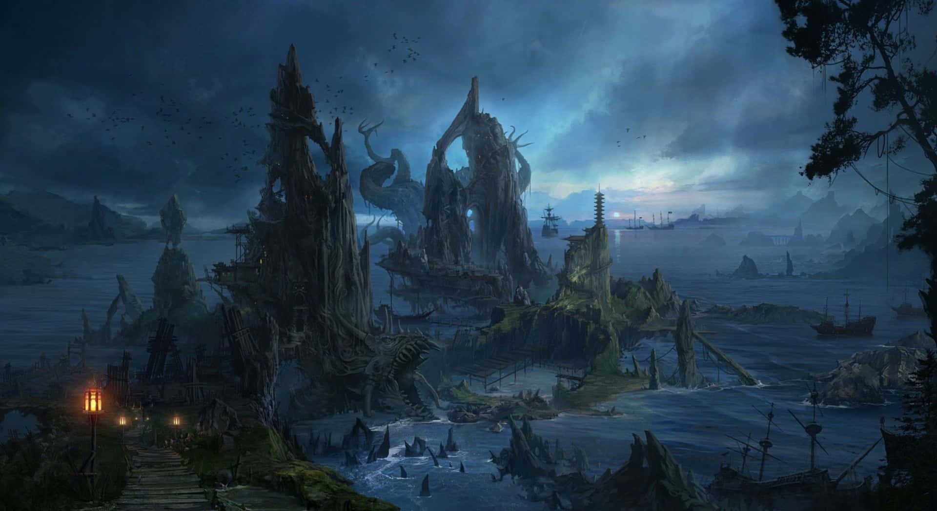 1920x1048 Download Dark Fantasy Epic Island Wallpaper