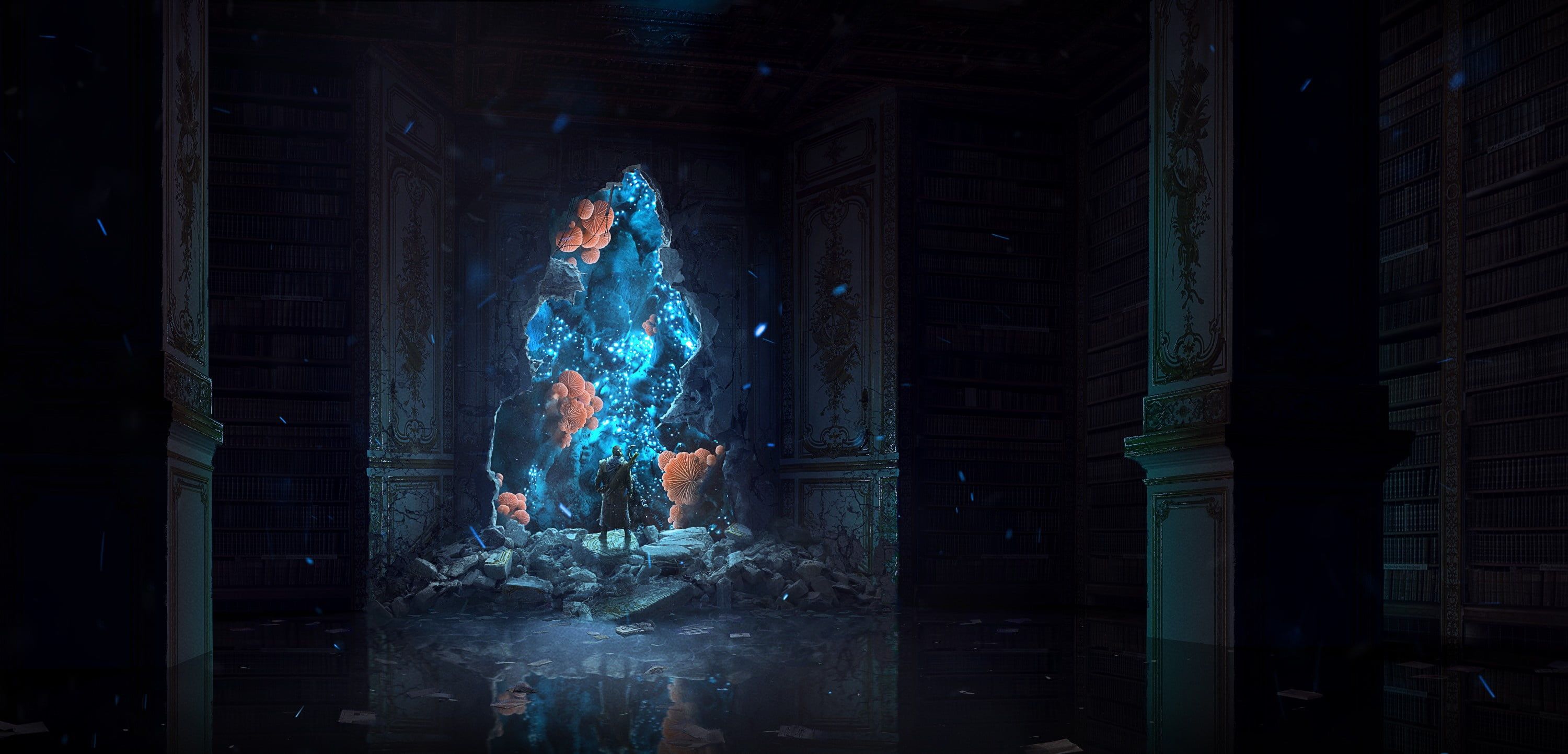 3000x1443 Dark, fantasy art, digital art HD wallpaper