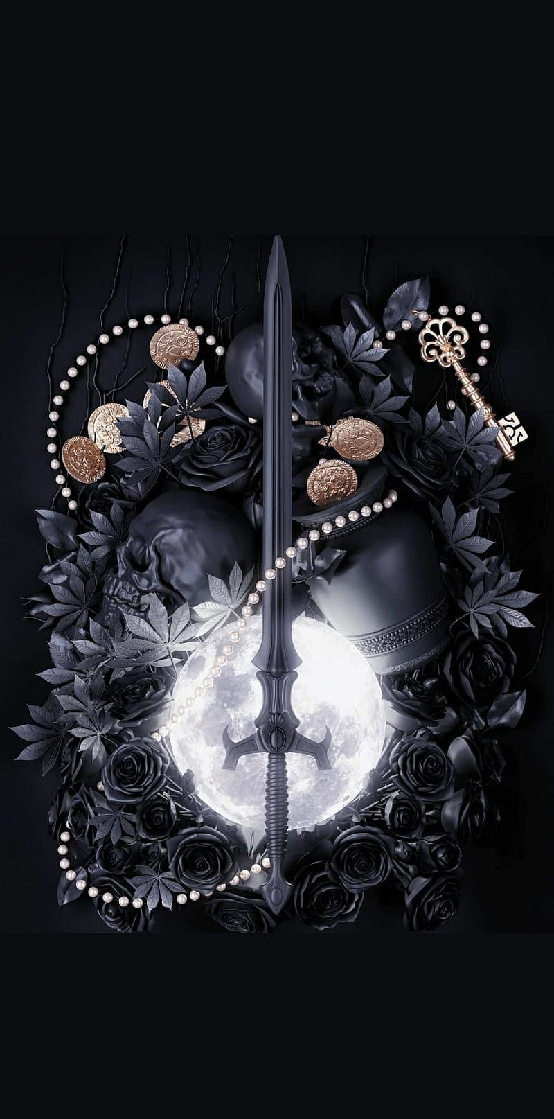800x1615 Sword, black, dark, fantasy, minimalist, moon, white, HD phone wallpaper