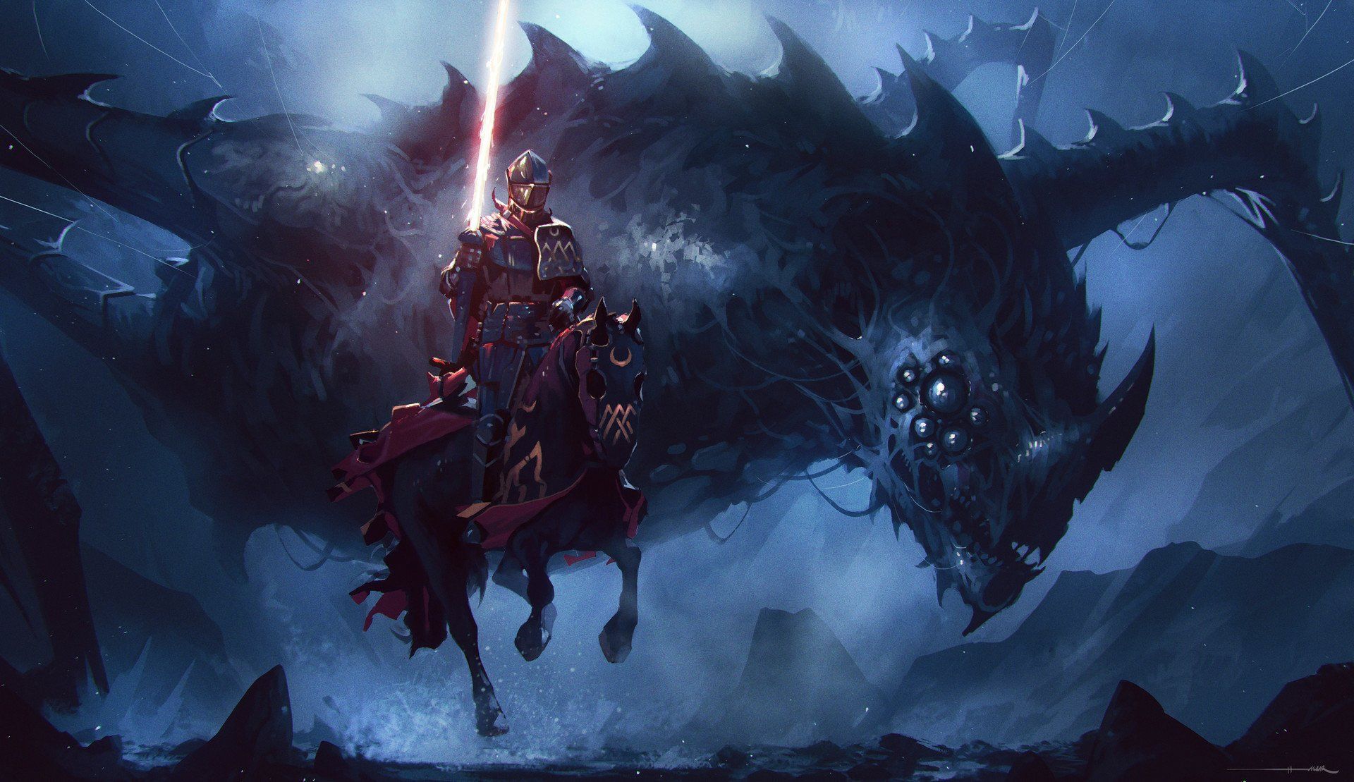 1920x1109 Dark Knight vs. Abyssal Creature HD Wallpaper by Ömer Tunç