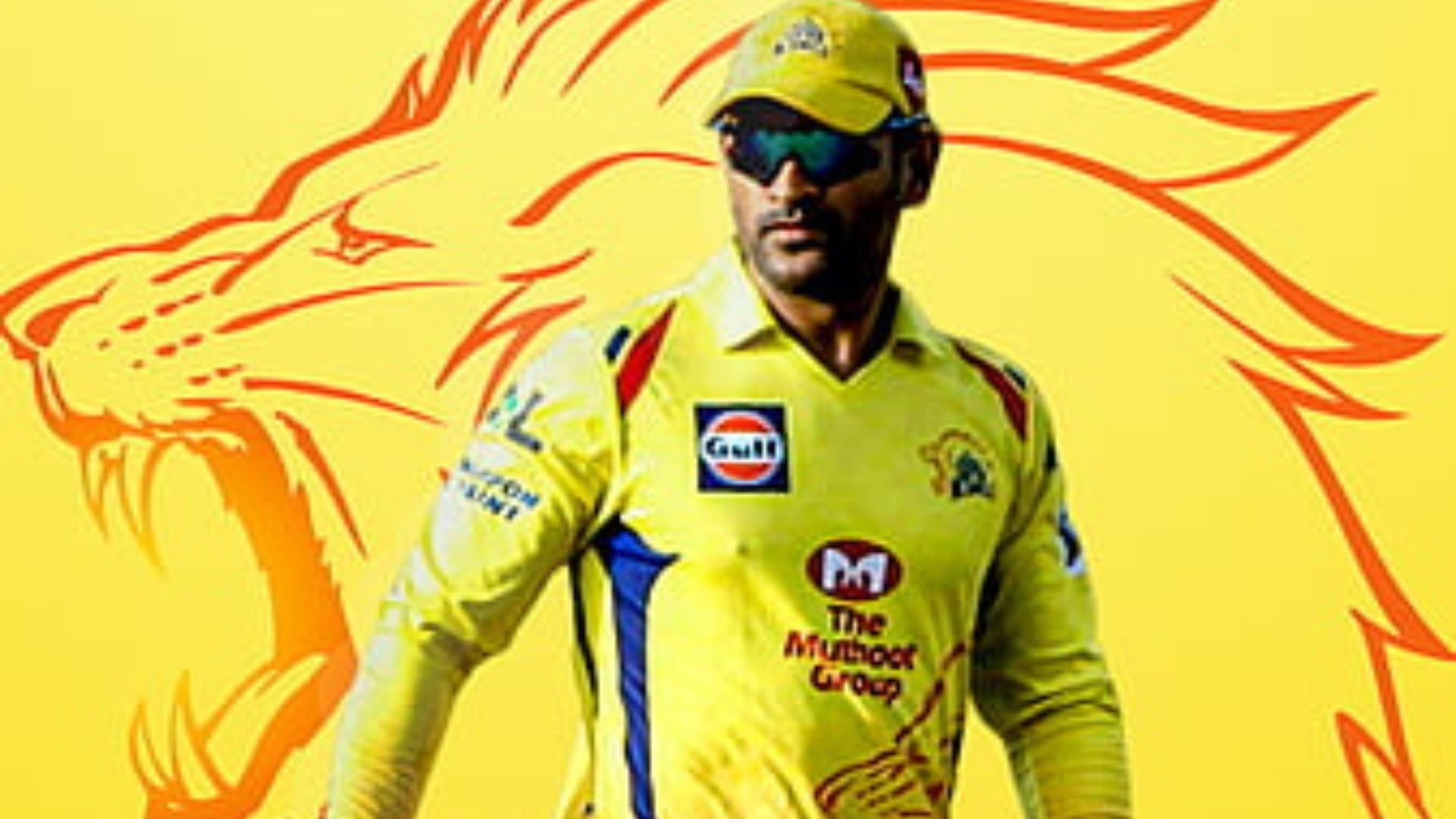 1920x1080 MS Dhoni In Lion Wall Background Is Wearing Yellow Sports Dress HD Dhoni Wallpaper