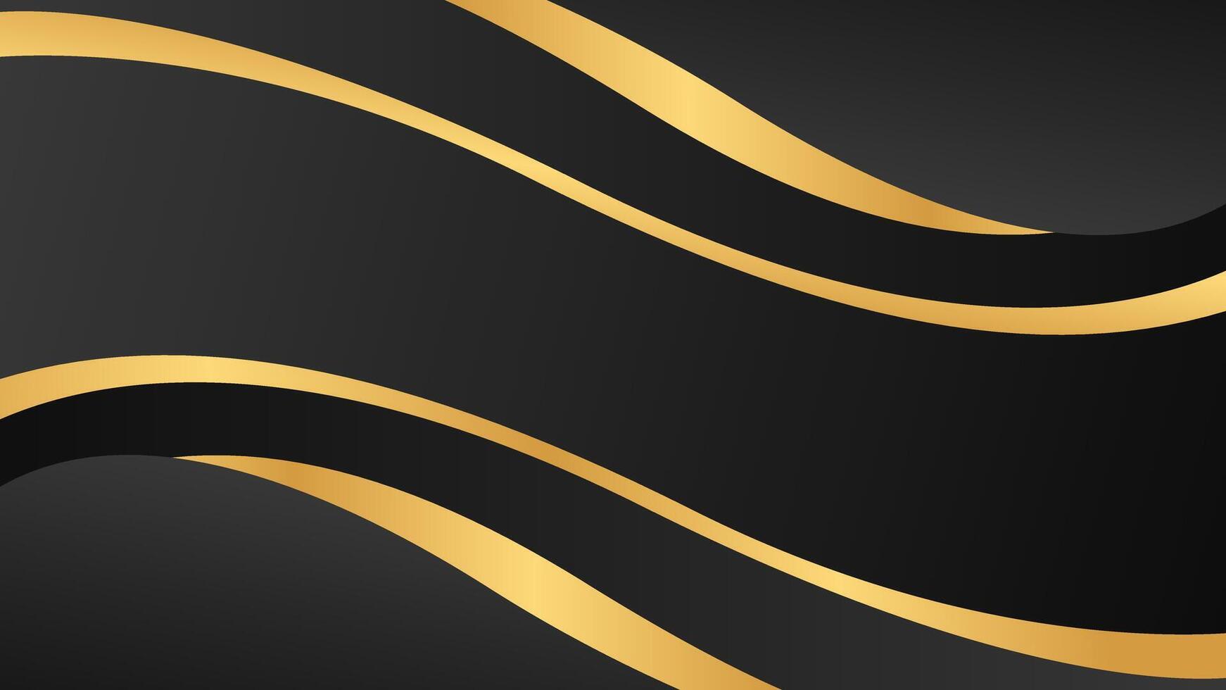 1742x980 Black and gold abstract curve background, metallic wavy shapes, modern wallpaper for templates, banners, cards, web, pages, and others