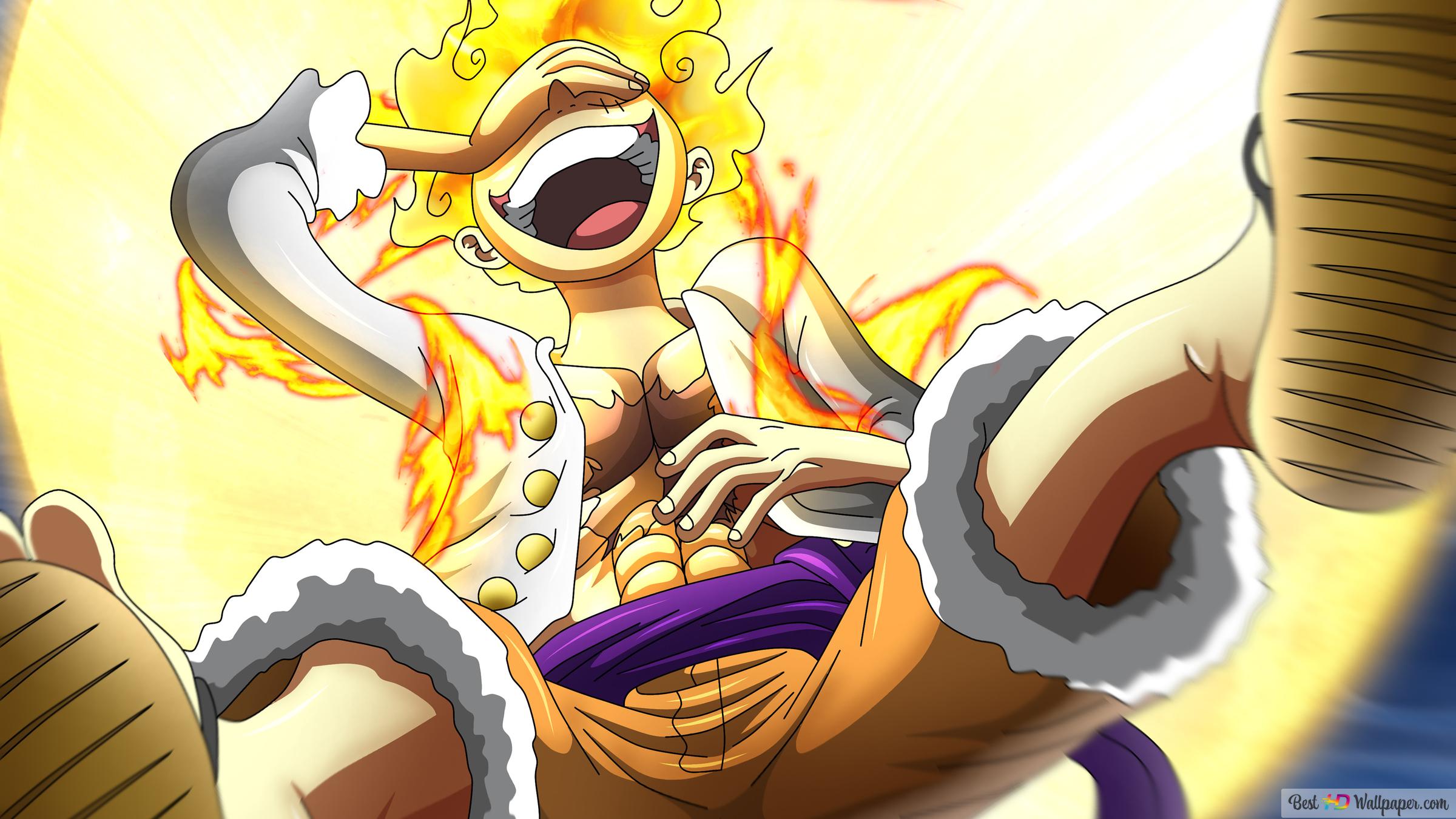 2400x1350 Monkey D Luffy Gear 5 Sun God Nika Piece 4K wallpaper download