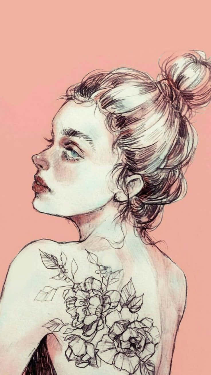 736x1307 Download A Drawing Of A Woman With Tattoos On Her Back