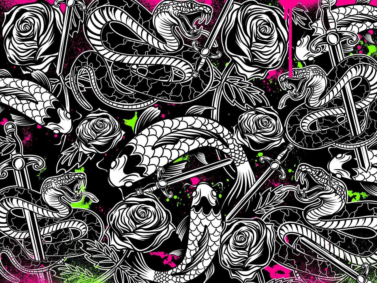 1307x980 Aesthetic graffiti tattoo background with neon and pink colors