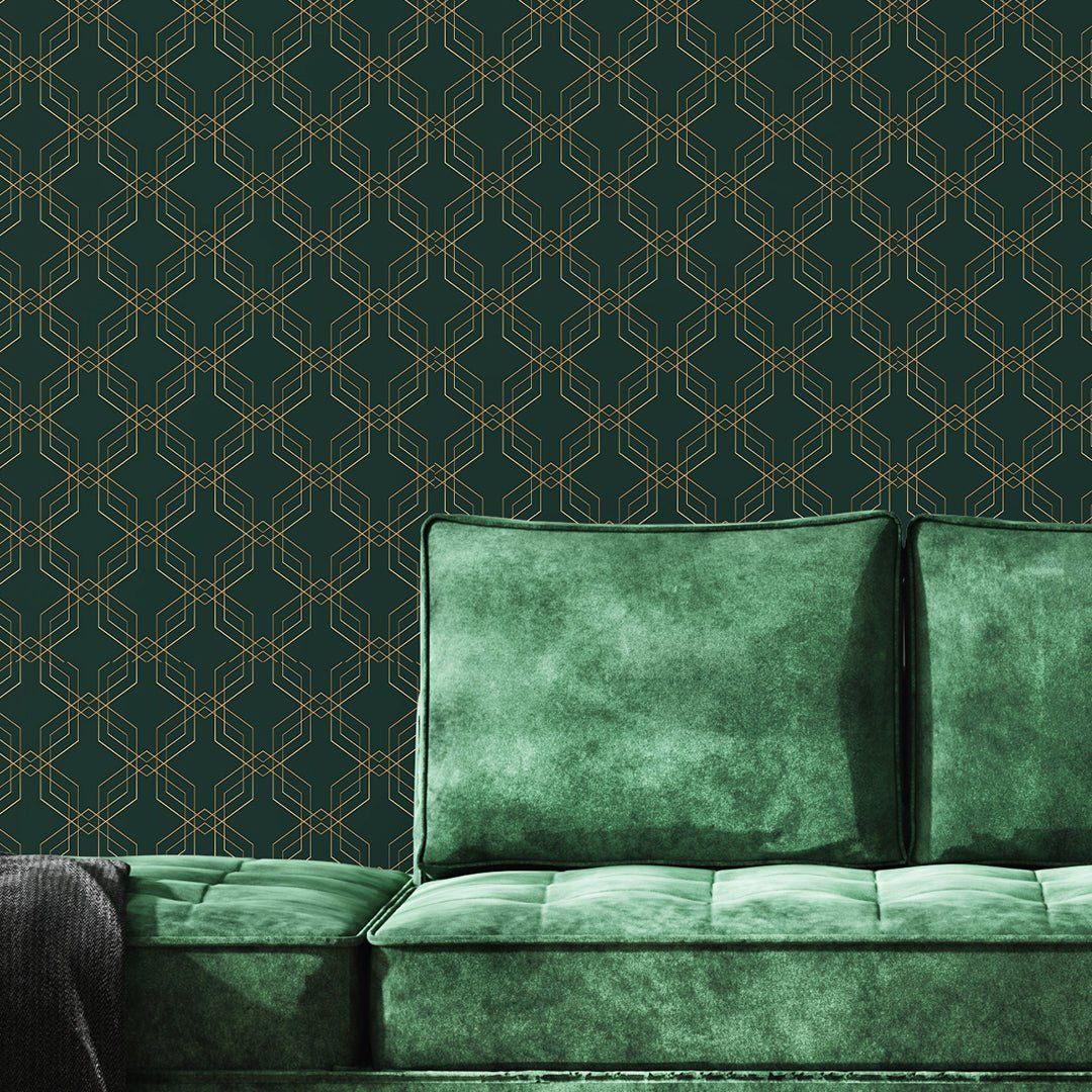 1080x1080 Dark Green Gold Effect Art Deco Wallpaper CC325