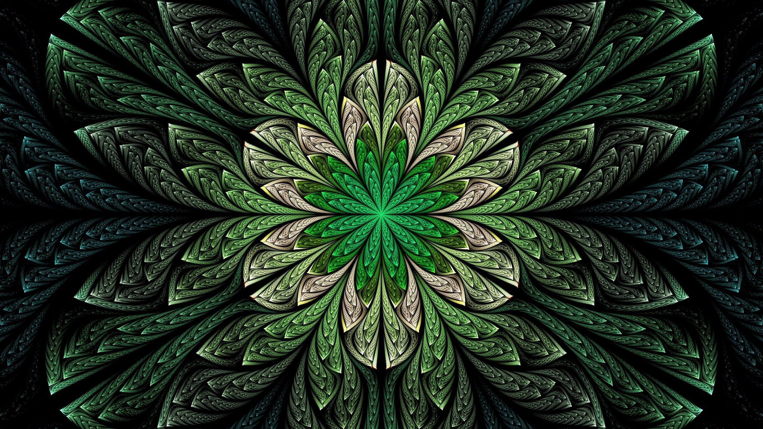 2560x1440 green white art pattern fractal abstraction wallpaper dark background 4K HD Abstract Wallpaper