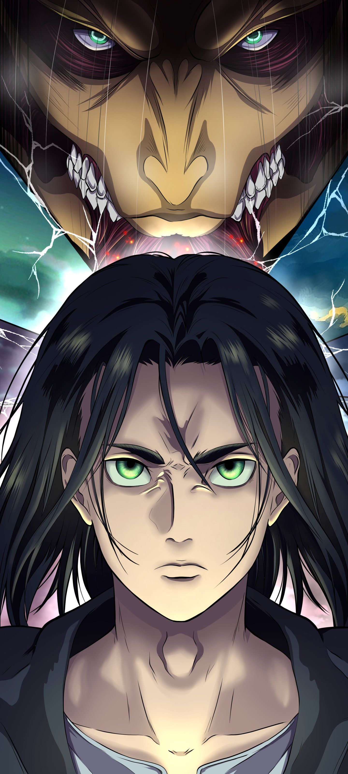 1440x3200 Eren Yeager Titan Rage