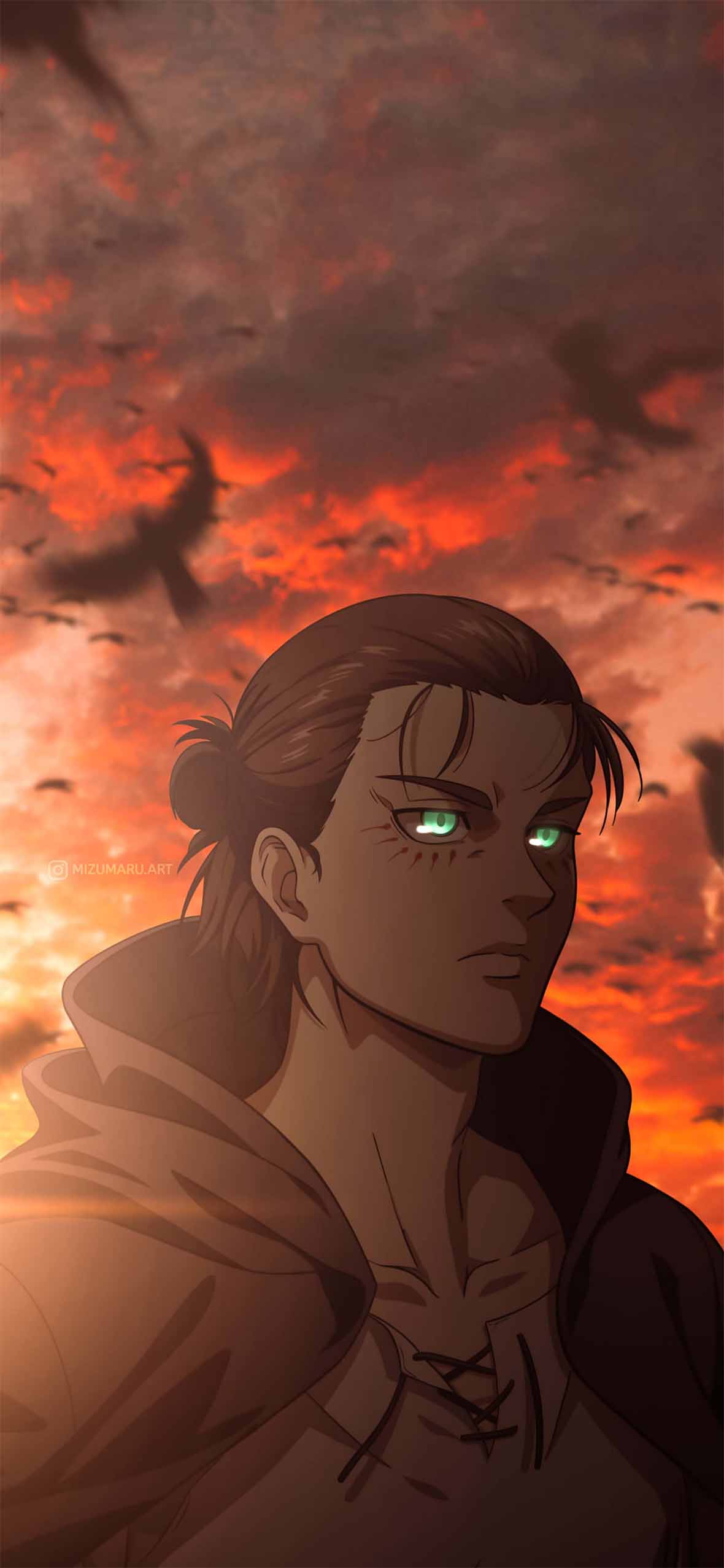 1180x2554 Attack On Titan Eren Yeager Sunset Glare Wallpaper iPhone HD