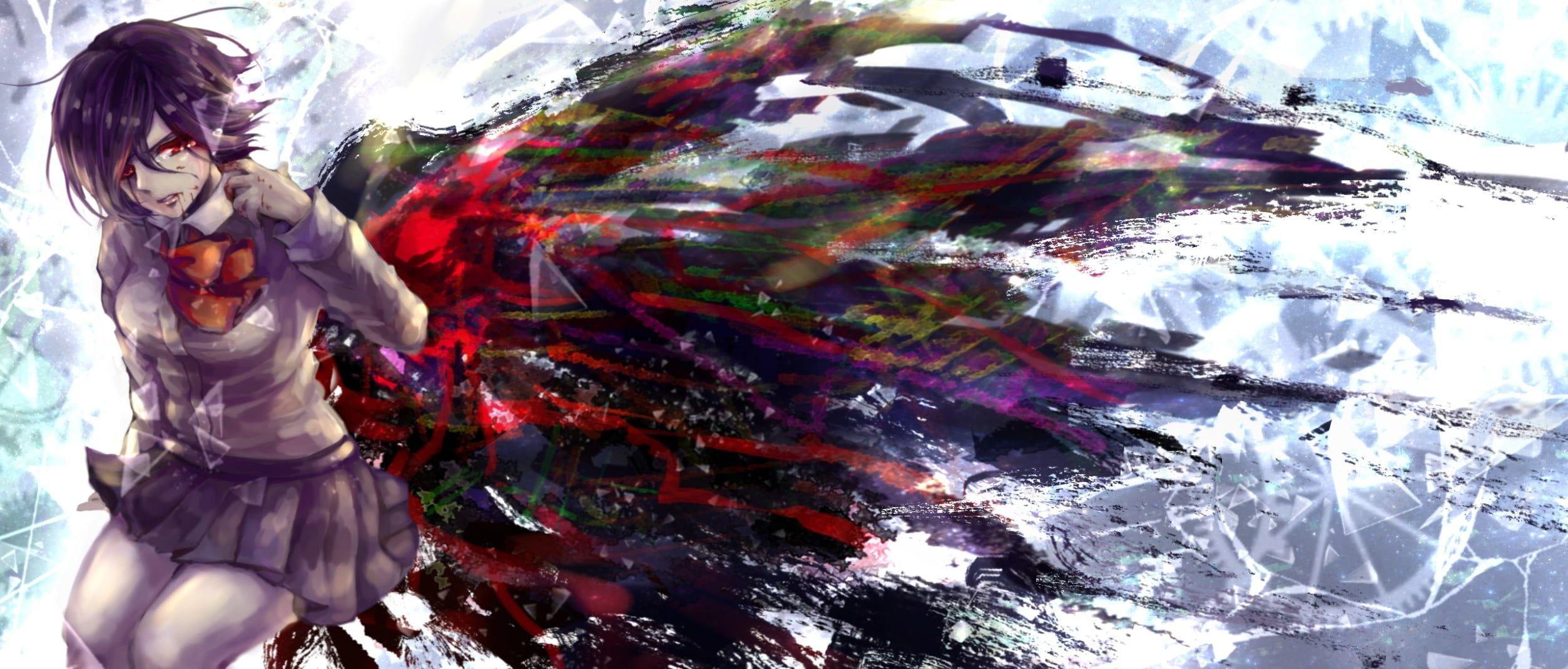2506x1070 Brown haired female illustration, Tokyo Ghoul, Kirishima Touka