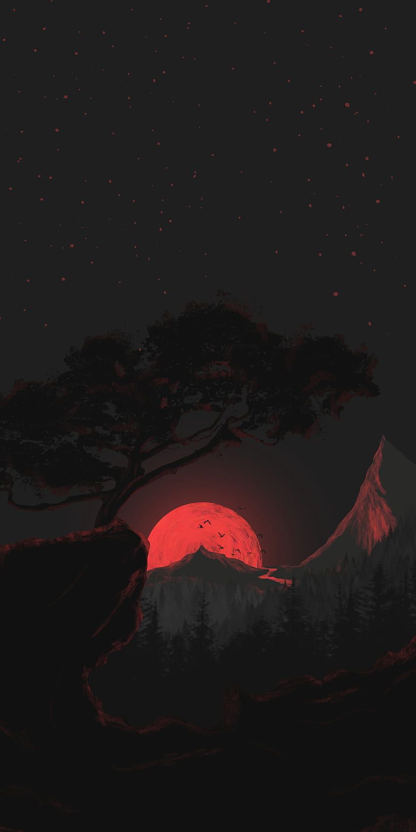 850x1700 Sunset, dark theme, minimal, nature, dark, minimalist, theme, sun HD phone wallpaper