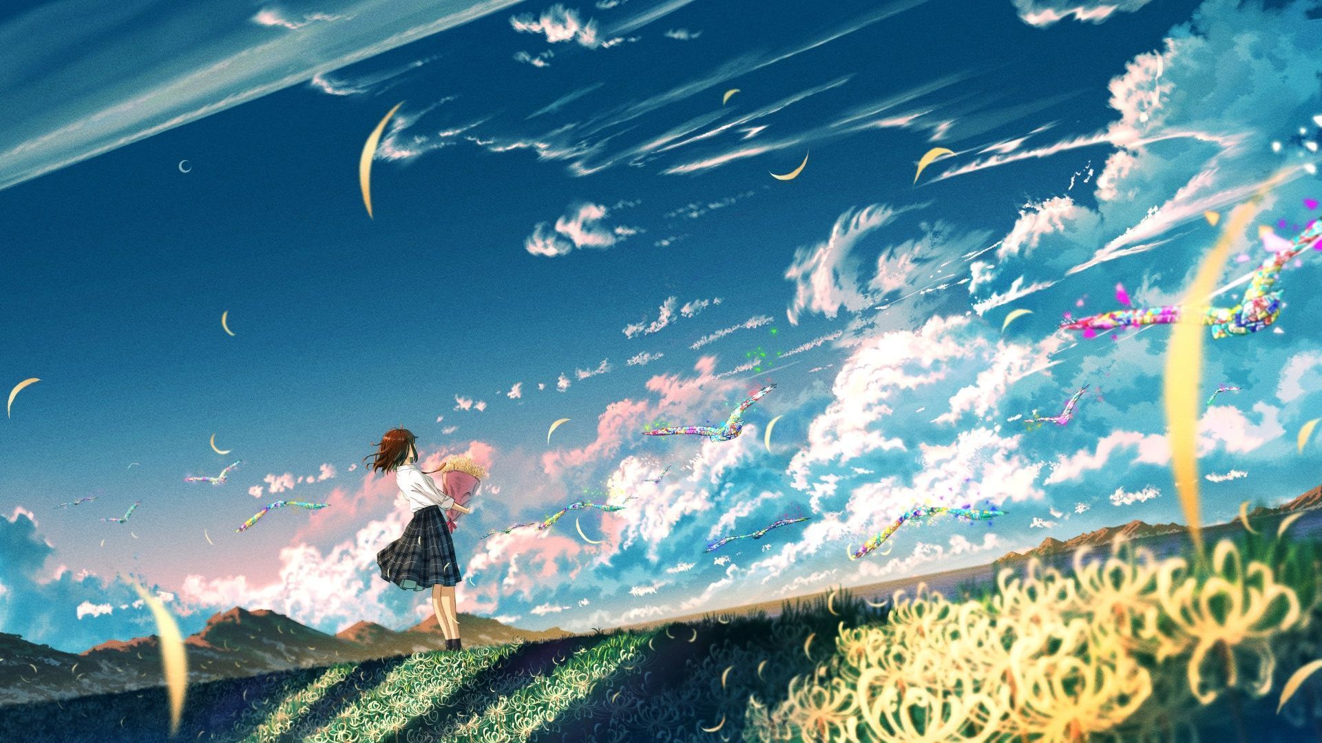 1920x1080 Anime girl Wallpaper 4K, Landscape, Dreamlike