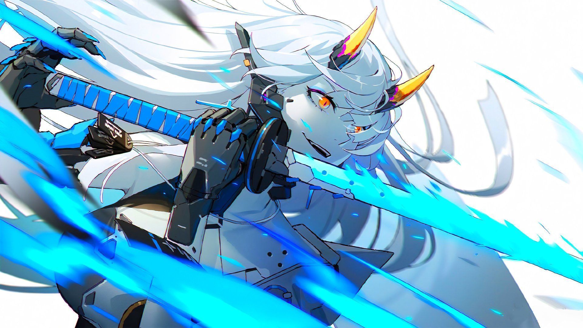 1920x1080 4K Ultra HD Blue Katana Anime Girl