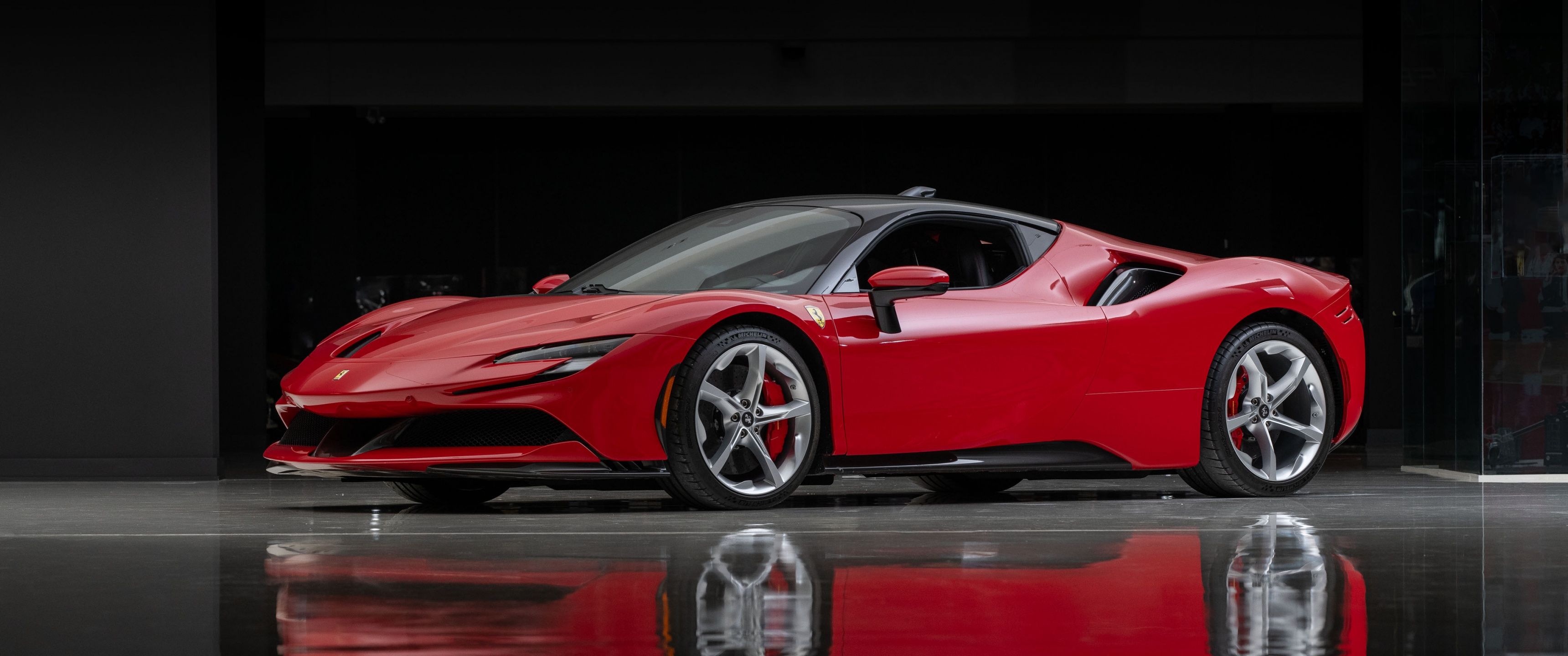 3440x1440 Red Ferrari SF90 Stradale 4K Wallpaper