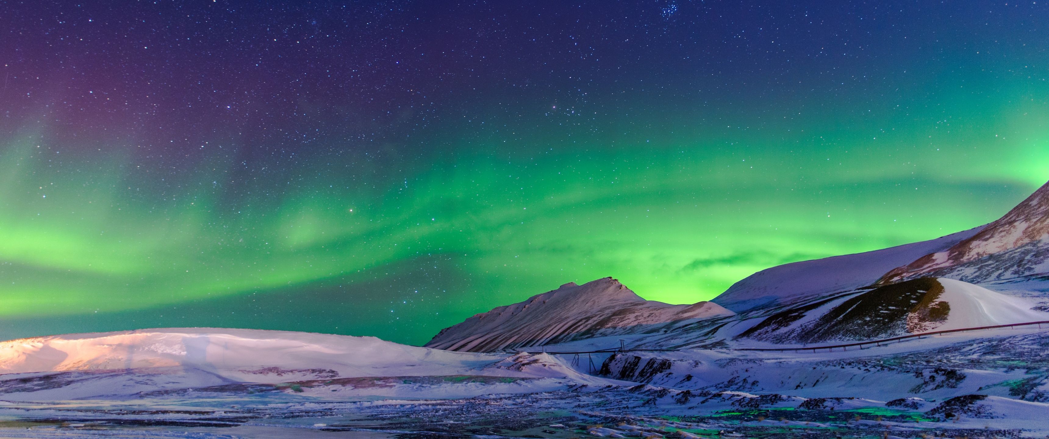 3440x1440 Northern Lights Wallpaper 4K, Norway, Aurora Borealis, Winter