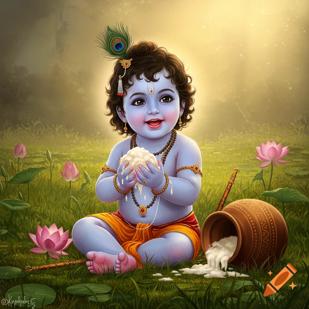 1024x1024 Baby Krishna Desktop Wallpaper created on Craiyon