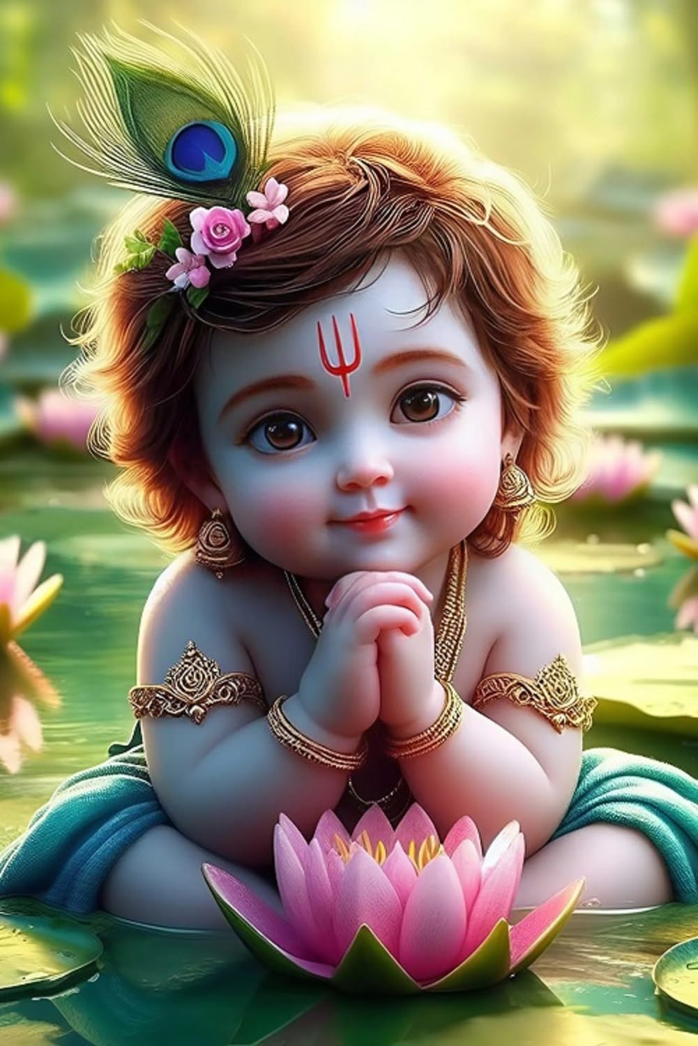1001x1500 PRINTNET Cute Bal Krishna Poster for Pregnant Women. HD Poster for Room, Living Room, Bedroom, Mandir Room Walls (12 x 18 -Inch, Multicolour) (Design