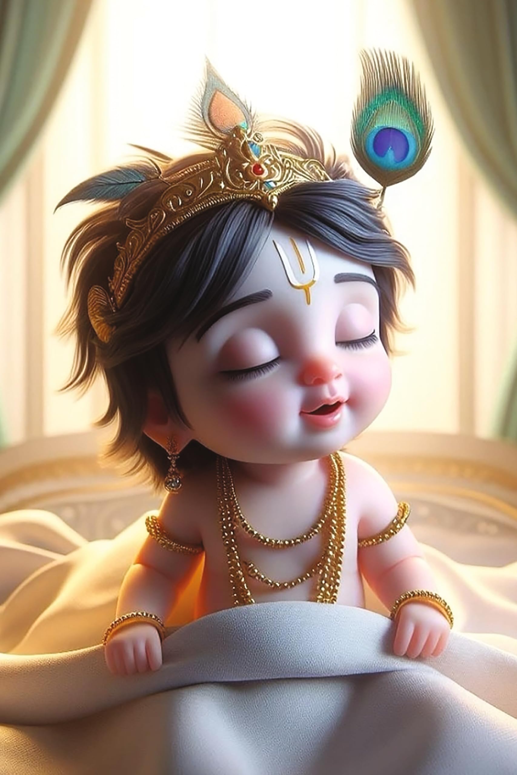 1707x2560 Graphic Word Bal Gopal Bal Krishna Photo for Pregnant Women Poster for Decoration Wall’s Bedroom, Living Room, and More. Cute Baby Krishna Wall