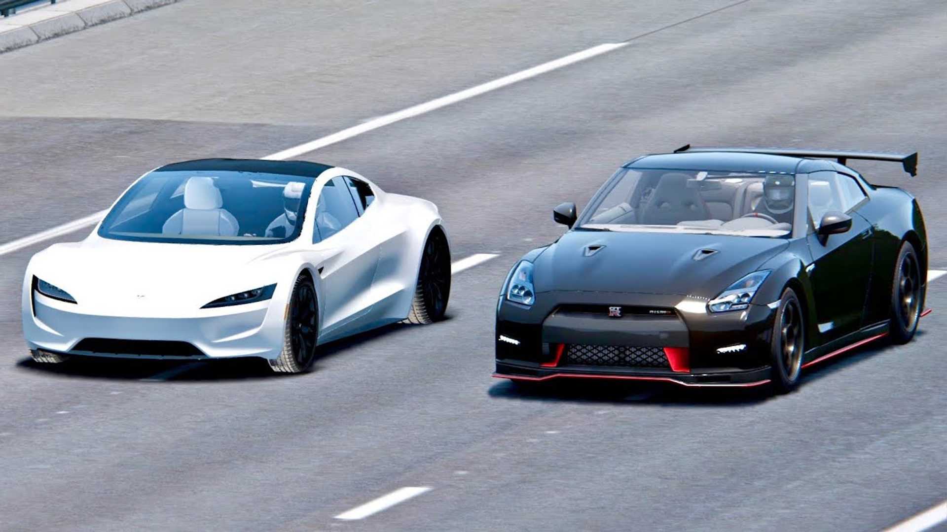 1920x1080 Watch Tesla Roadster Race Nissan GT R Nismo: Simulated Video