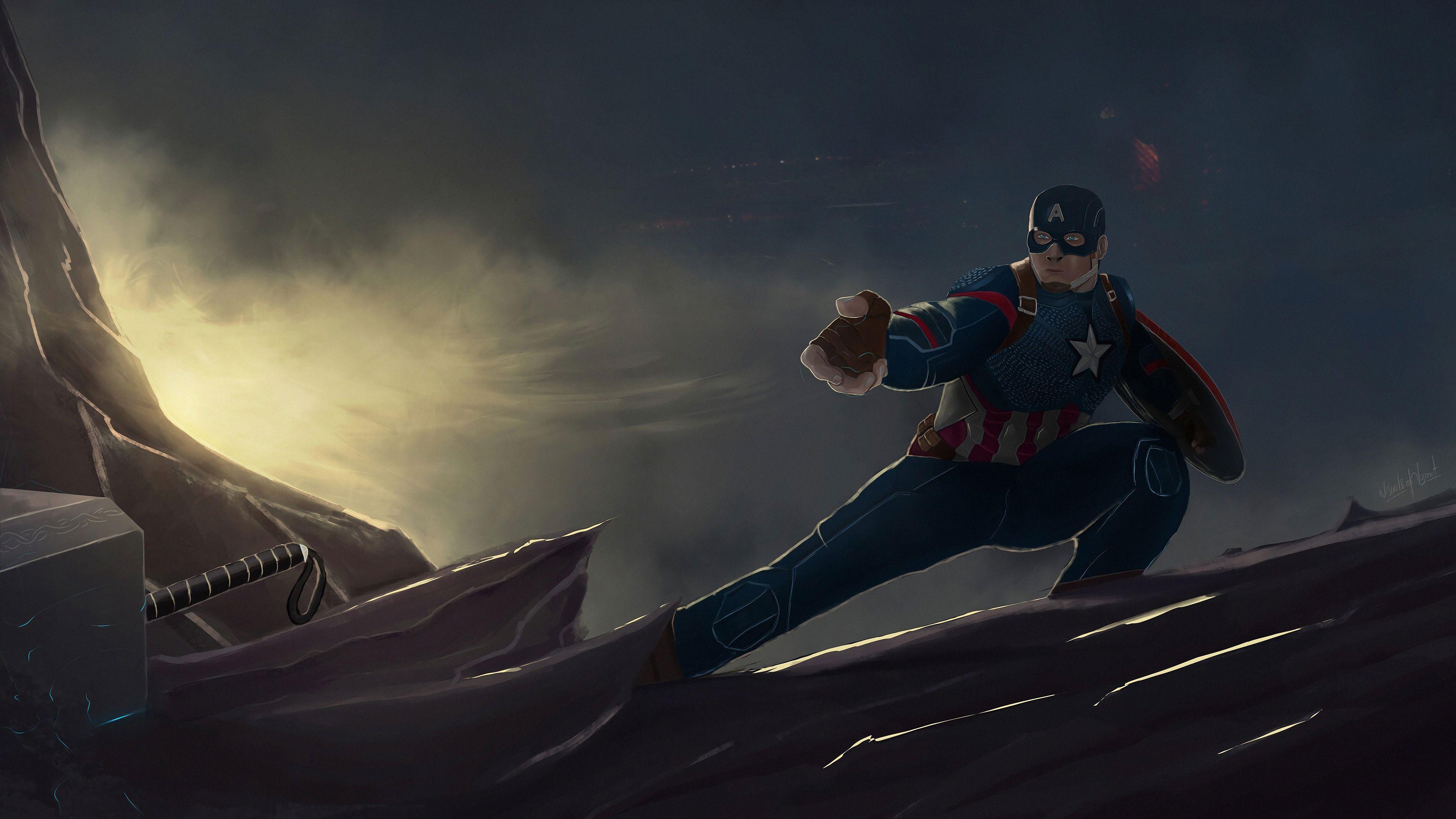 3840x2160 Wallpaper 4k Captain America Mjolnir And Shield 4k Wallpaper