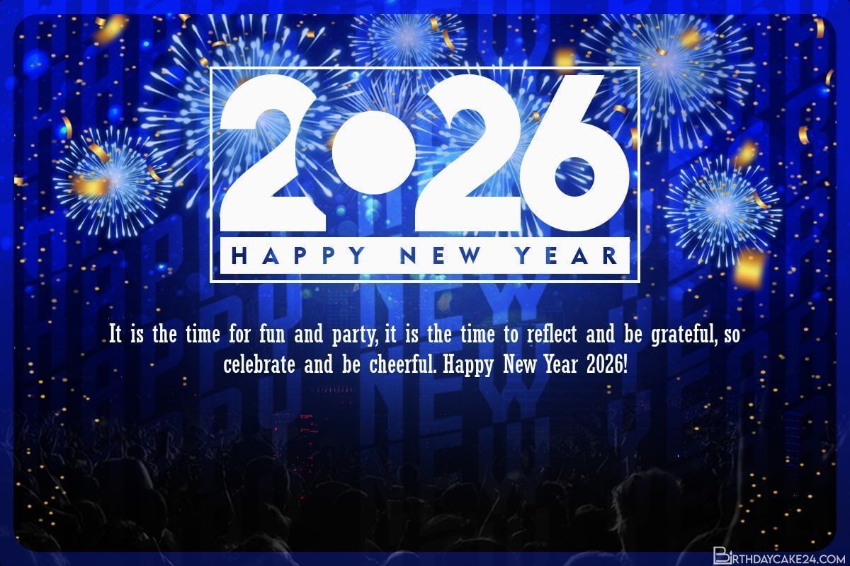 1200x800 Shiny Happy New Year 2026 Greeting Card With Fireworks