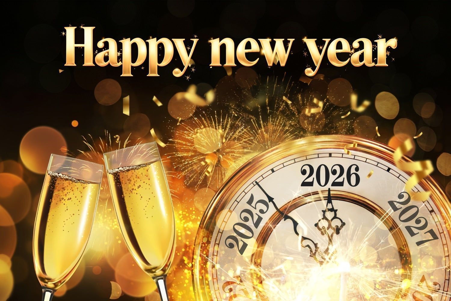 1500x1000 Happy New Year Backdrop Golden Clock Midnight Toast New Year's Ba