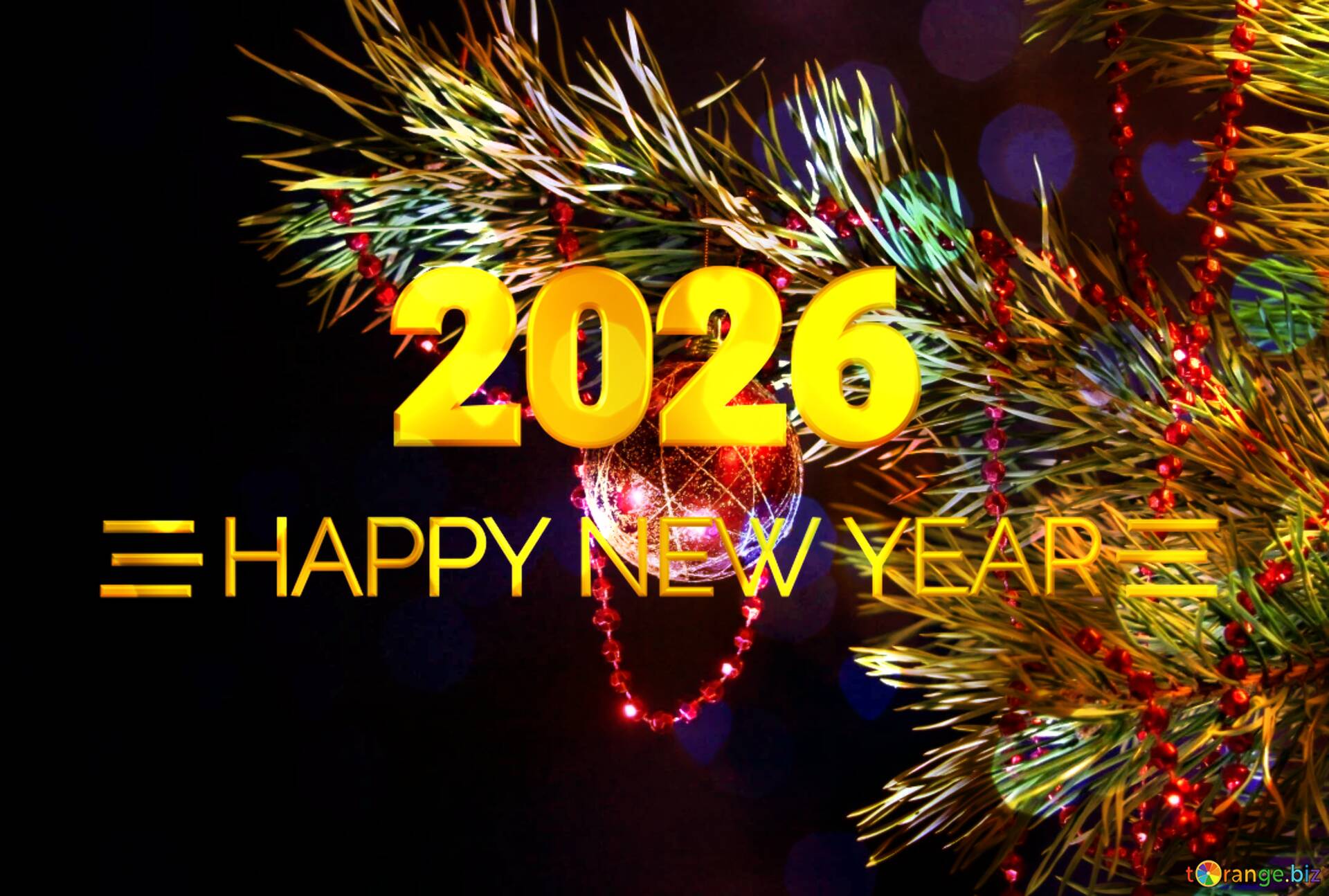 1920x1294 Shiny happy new year 2026 background Red ball on tree №212258