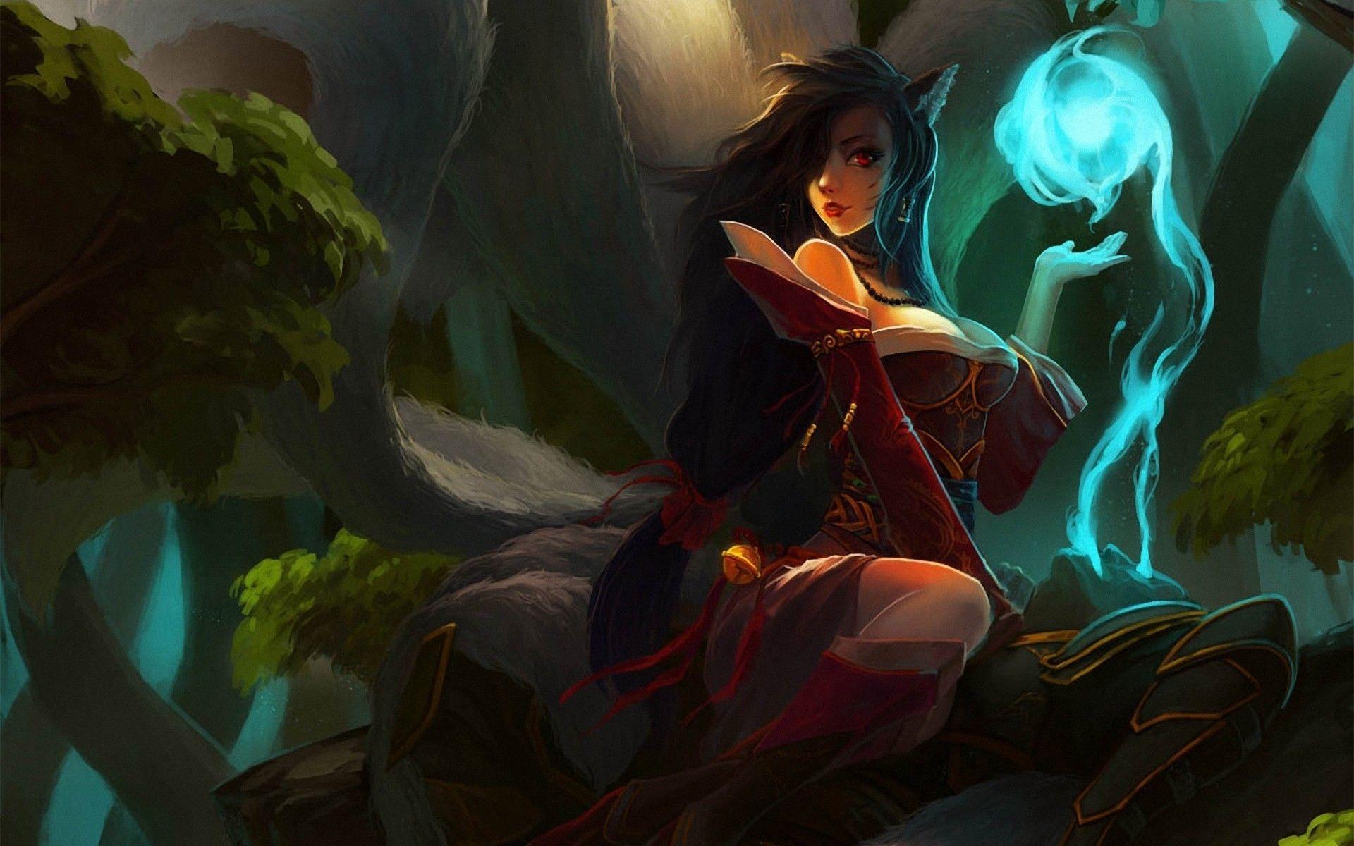 1920x1200 sorcerer, mage, wizard, kitsune, catgirl. Lol league of legends