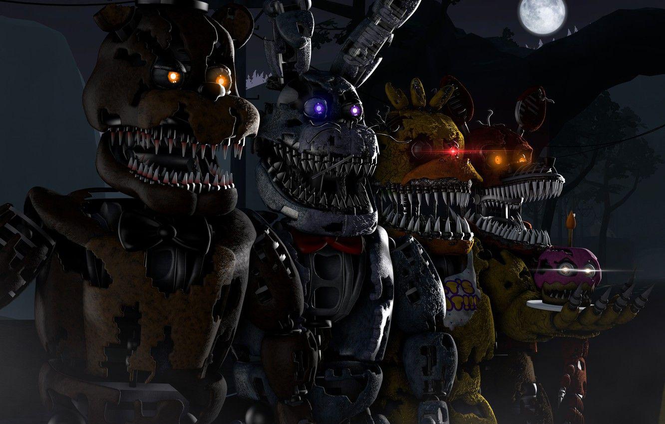 1332x850 Wallpaper glowing eyes, mechanical dolls, Five nights at Freddy's