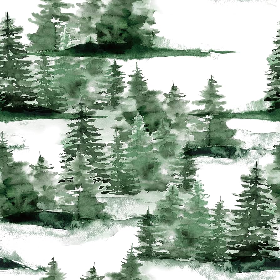 894x894 Livelynine Forest Green Wallpaper Peel and Stick Removable Watercolor Pine Tree Forest Wall Paper for Bedroom Renter Friendly Trees Mural Self Adhesive Juniper Forest Contact Paper Bathroom 17.5x78.8 : Tools