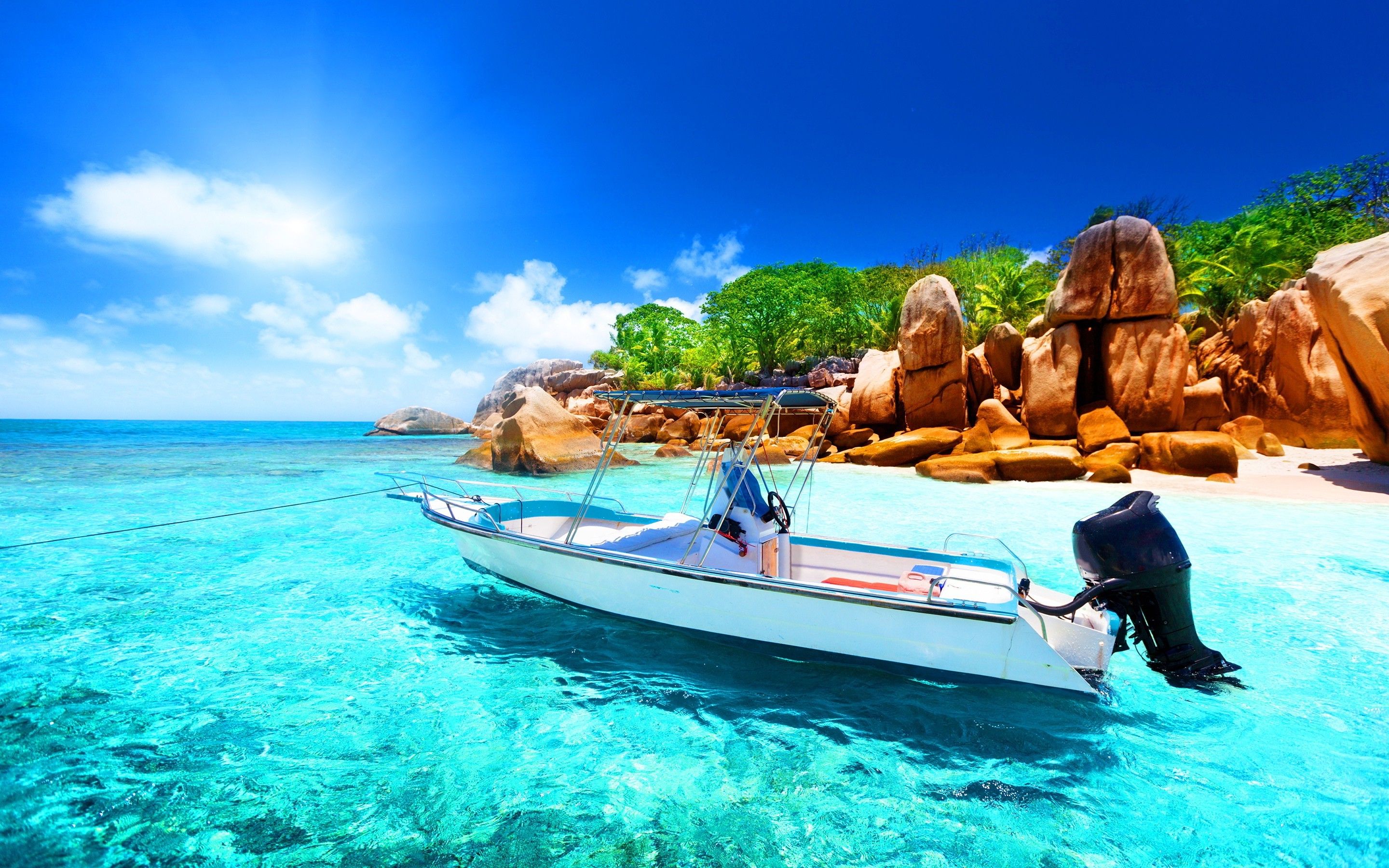 2880x1800 Seychelles, Boat, Sea, Nature Wallpaper HD / Desktop and Mobile Background