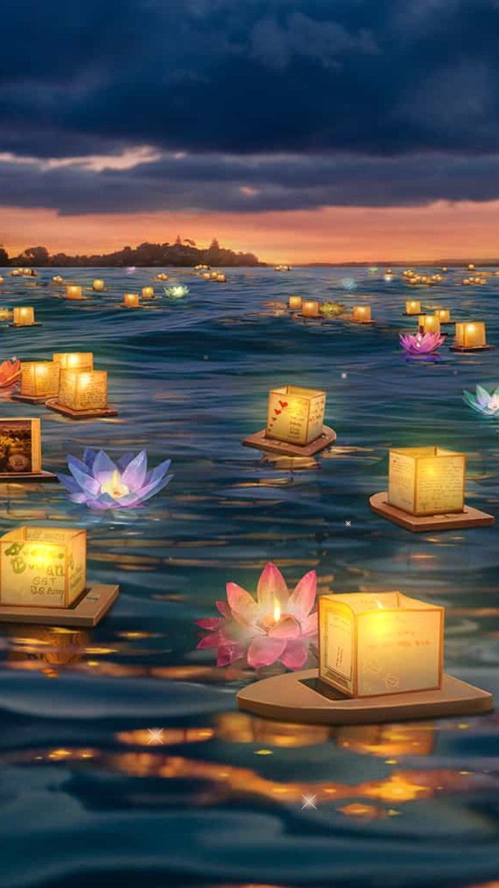 720x1280 Floating Candles in Water with Lights and Flowers
