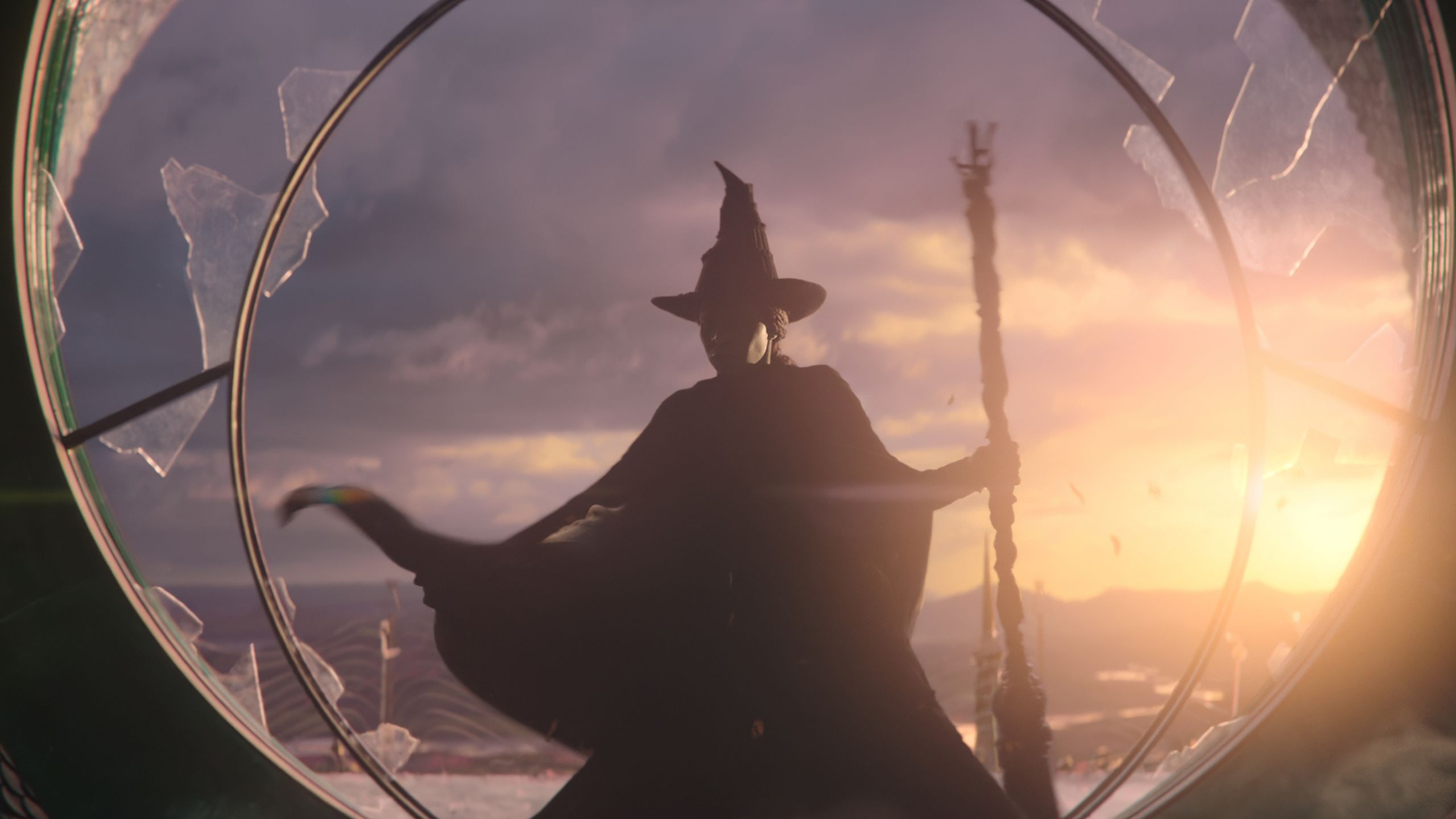 2560x1440 HD wallpaper Wicked movie 2024 with Ariana Grande as Glinda and Cynthia Erivo as Elphaba