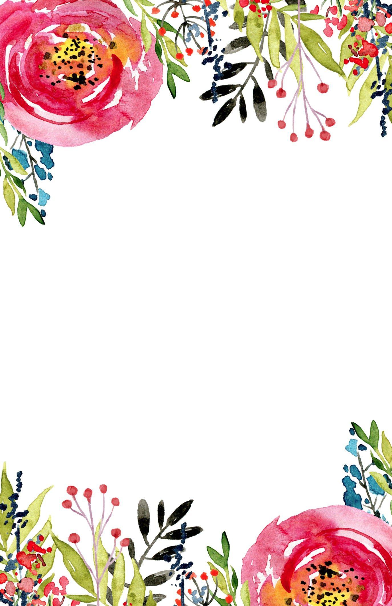 1375x2125 Watercolor Floral Border Paper Printable