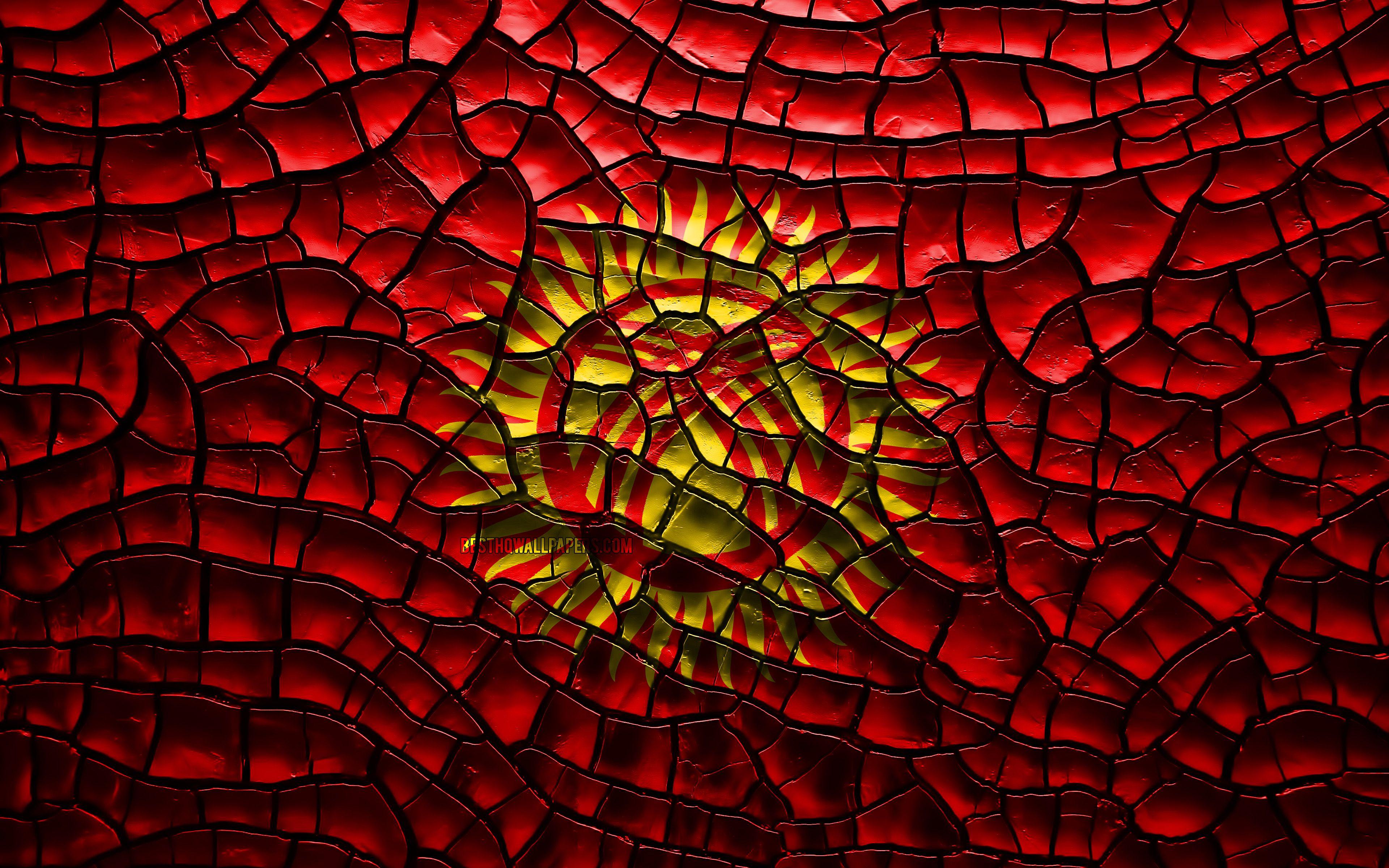 3840x2400 Download wallpaper Flag of Kyrgyzstan, 4k, cracked soil, Asia