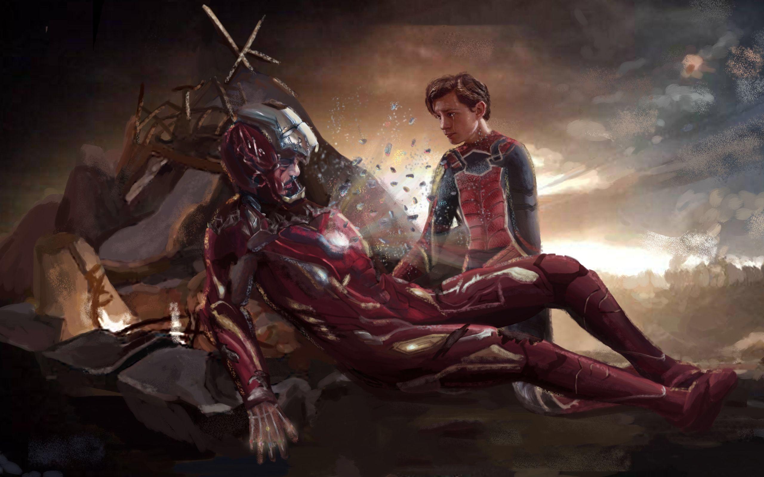 2560x1600 Iron Man and Spiderman Last Scene Art 2560x1600