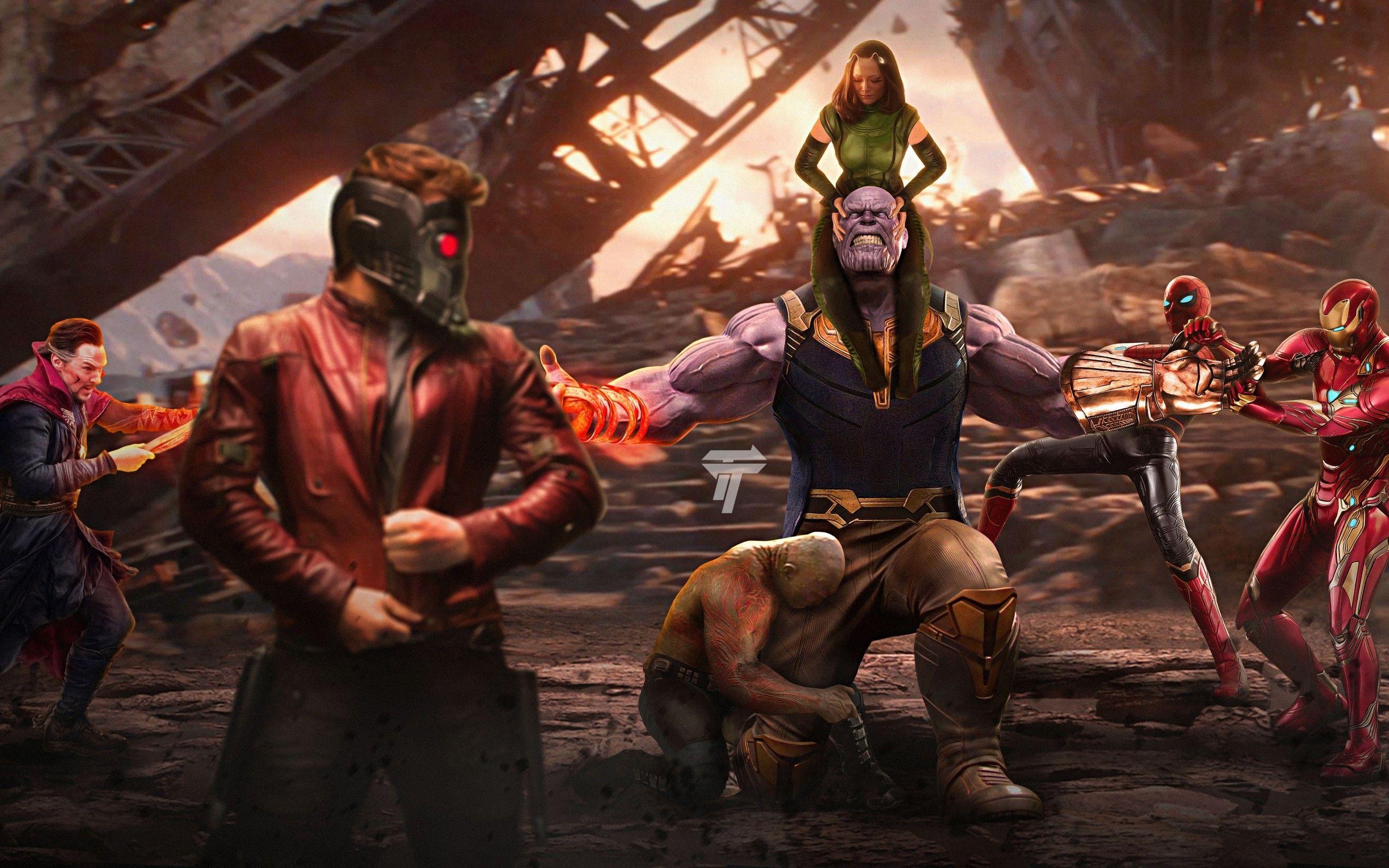 2560x1600 Download 2560x1600 Thanos, Avengers, Iron Man, Spider Man