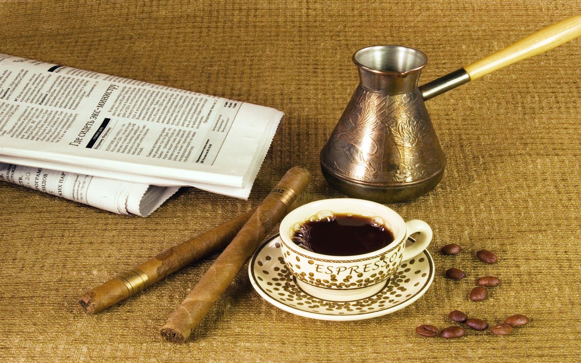 1920x1200 espresso, Coffee, Cigars, Newspapers Wallpaper HD / Desktop