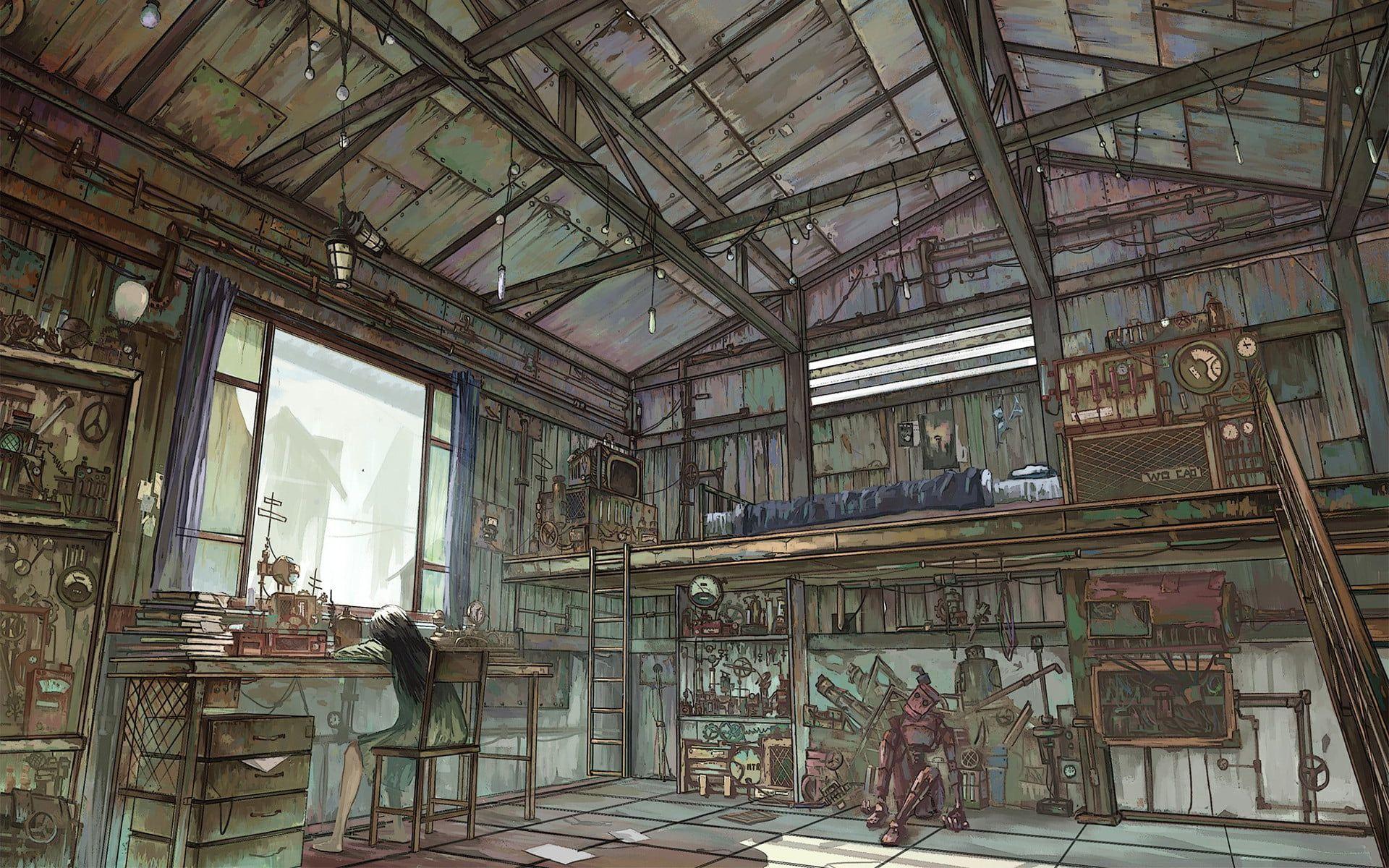 1920x1200 Painting of house, warehouse, futuristic, cartoon HD wallpaper