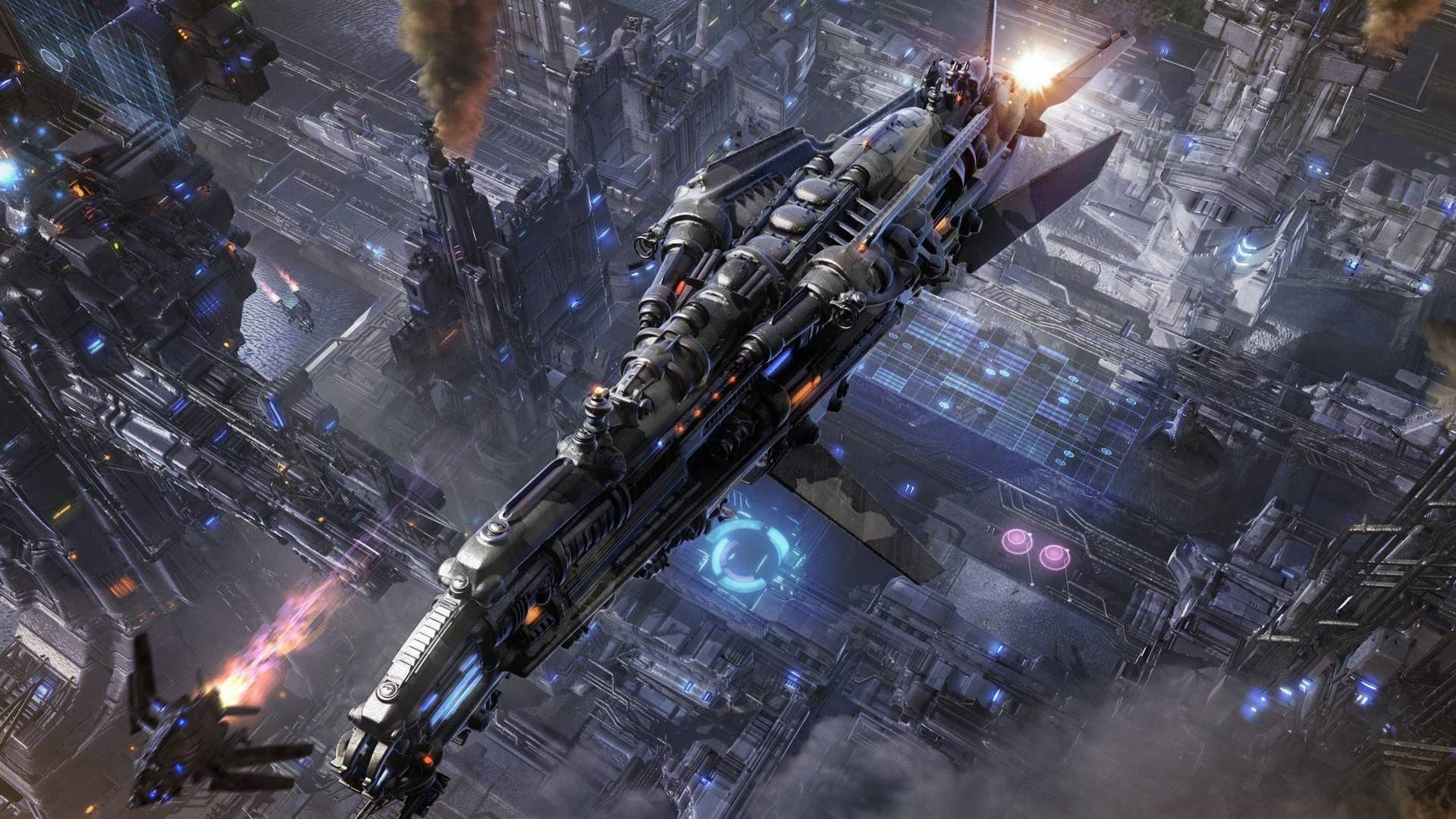 1920x1080 48843_sci_fi_spaceship_spaceship_over_futuristic_ 1920×1080