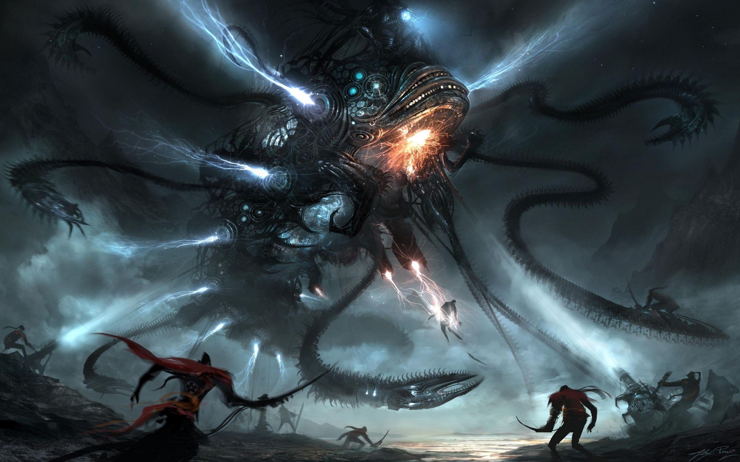 2560x1600 War futuristic battle mech blade electricity darkness science. HD