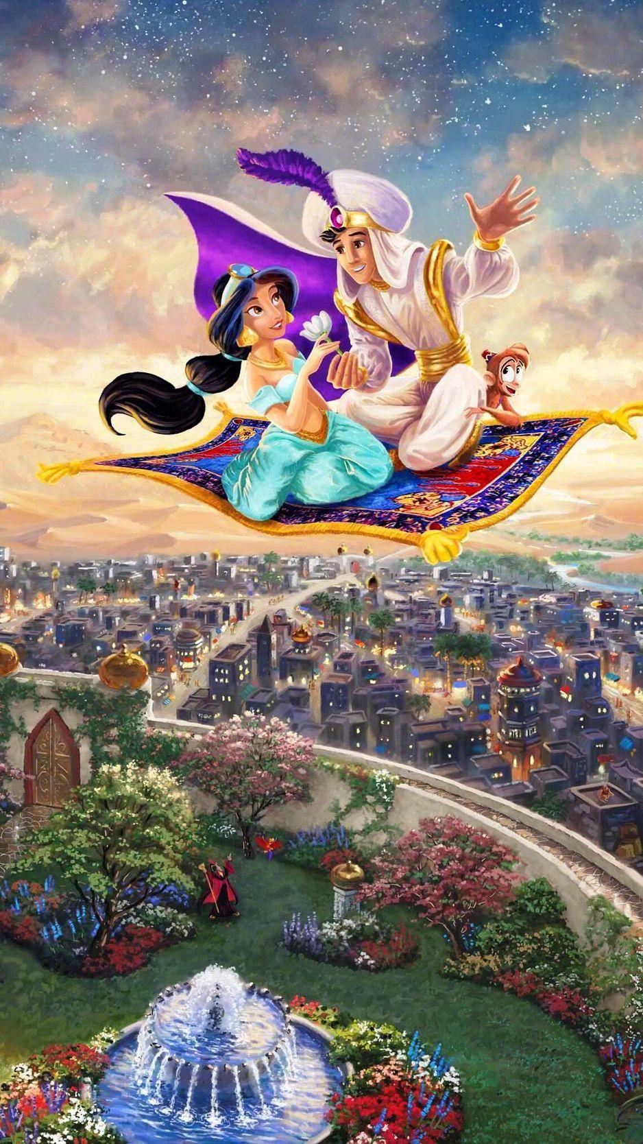 938x1668 Wallpaper Aladdin, Jasmine, Sultan, Flight, Flying