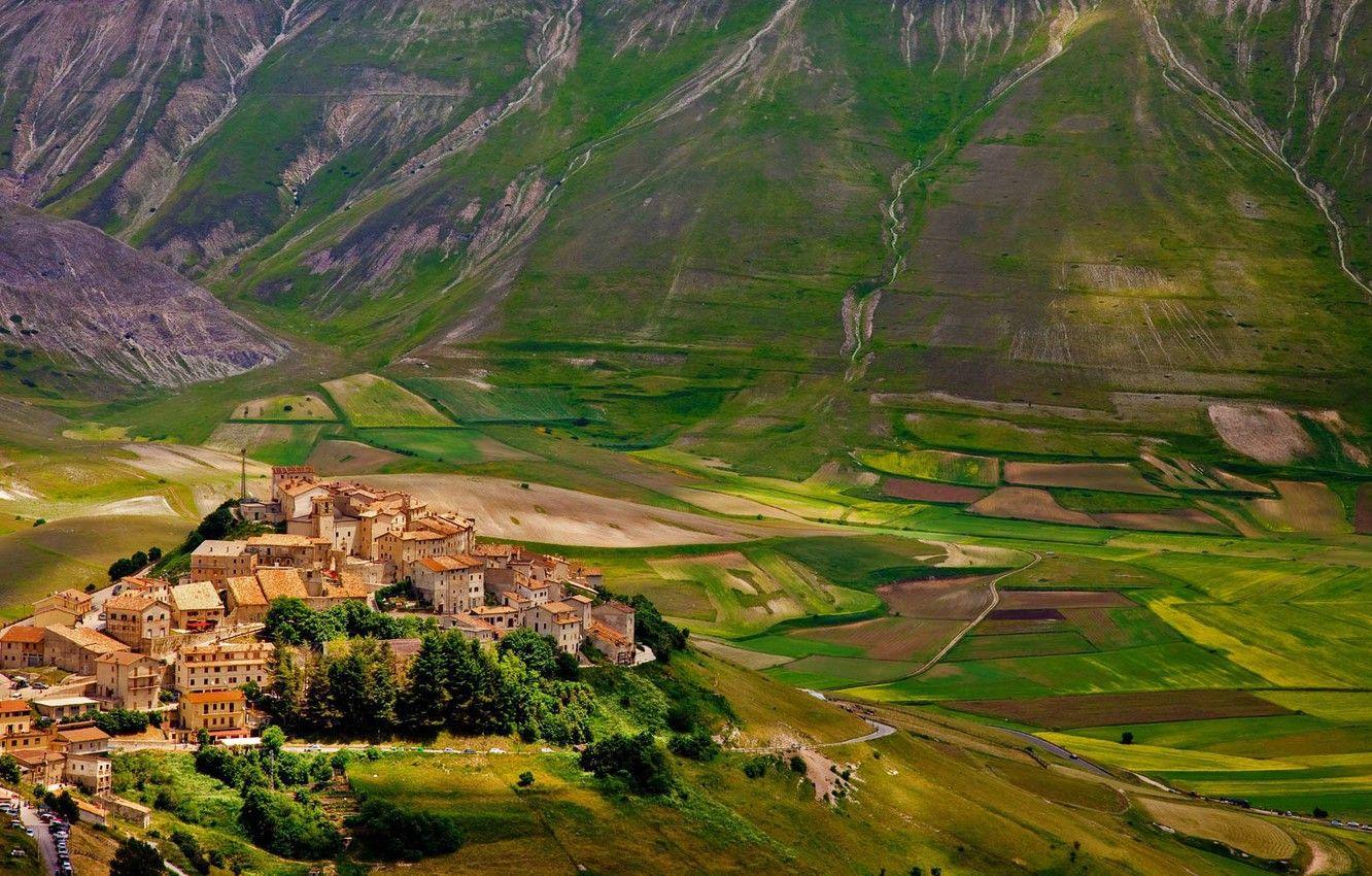 1332x850 Wallpaper mountains, home, Italy, town, National Park Sibillini