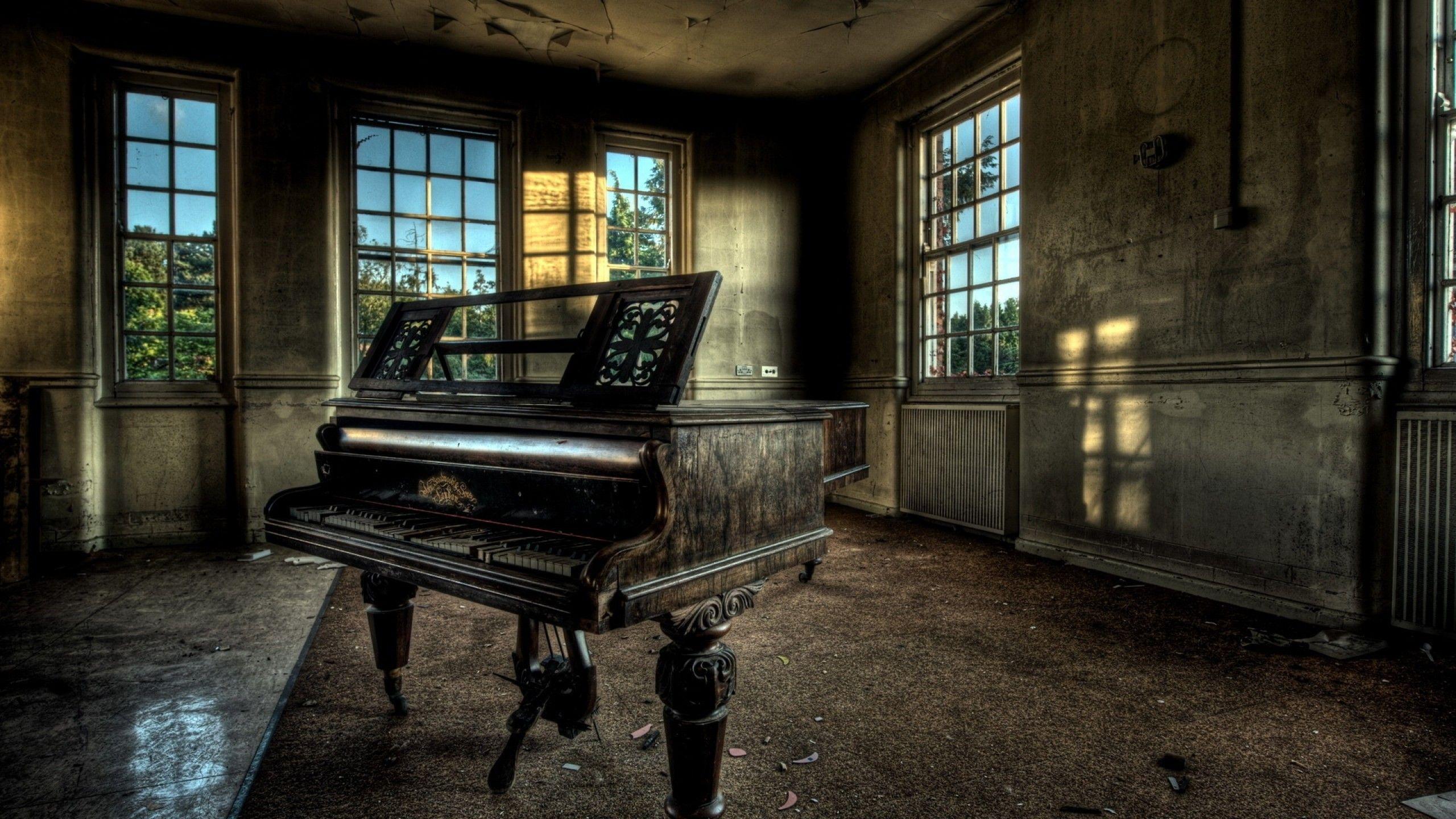 2560x1440 Download 2560x1440 Piano, Abandoned Building, Music, Instrument