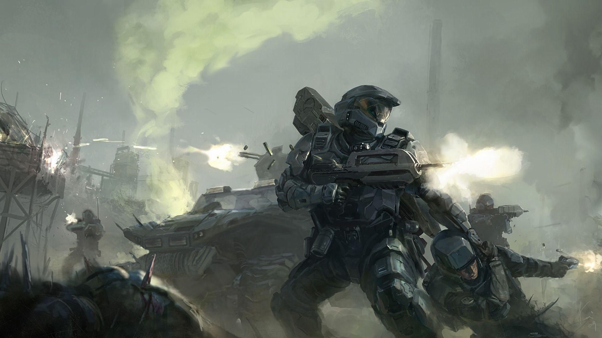 1920x1080 Halo Master Chief Drawing warriors soldiers weapons battle guns