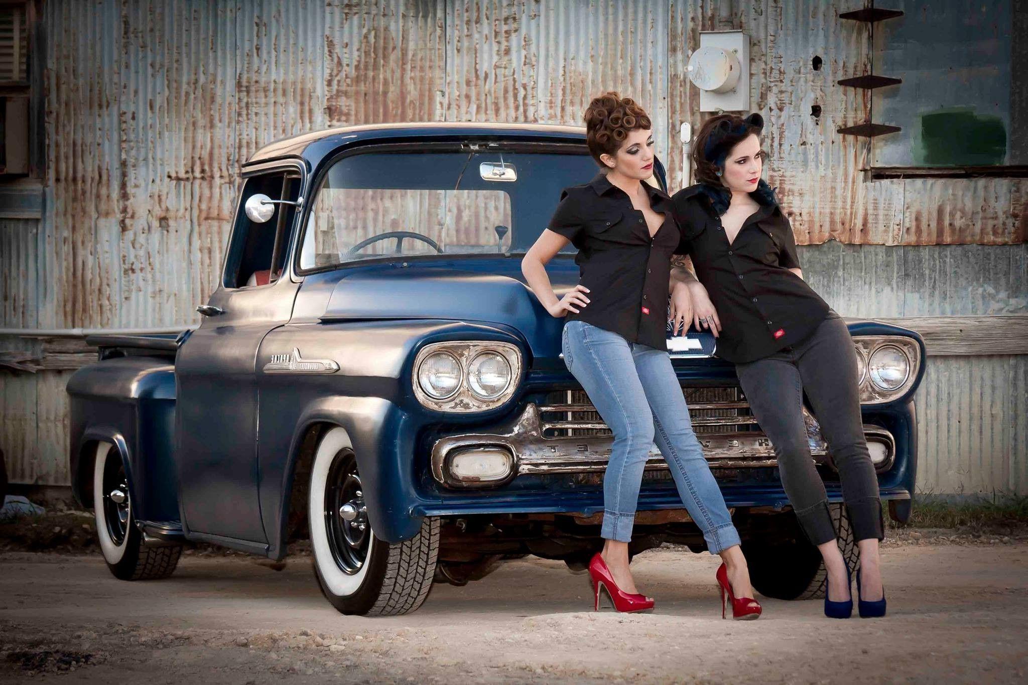 2048x1365 women, Car, Jeans, Women With Cars, Old Car, Chevrolet, Pickup Trucks Wallpaper HD / Desktop and Mobile Background