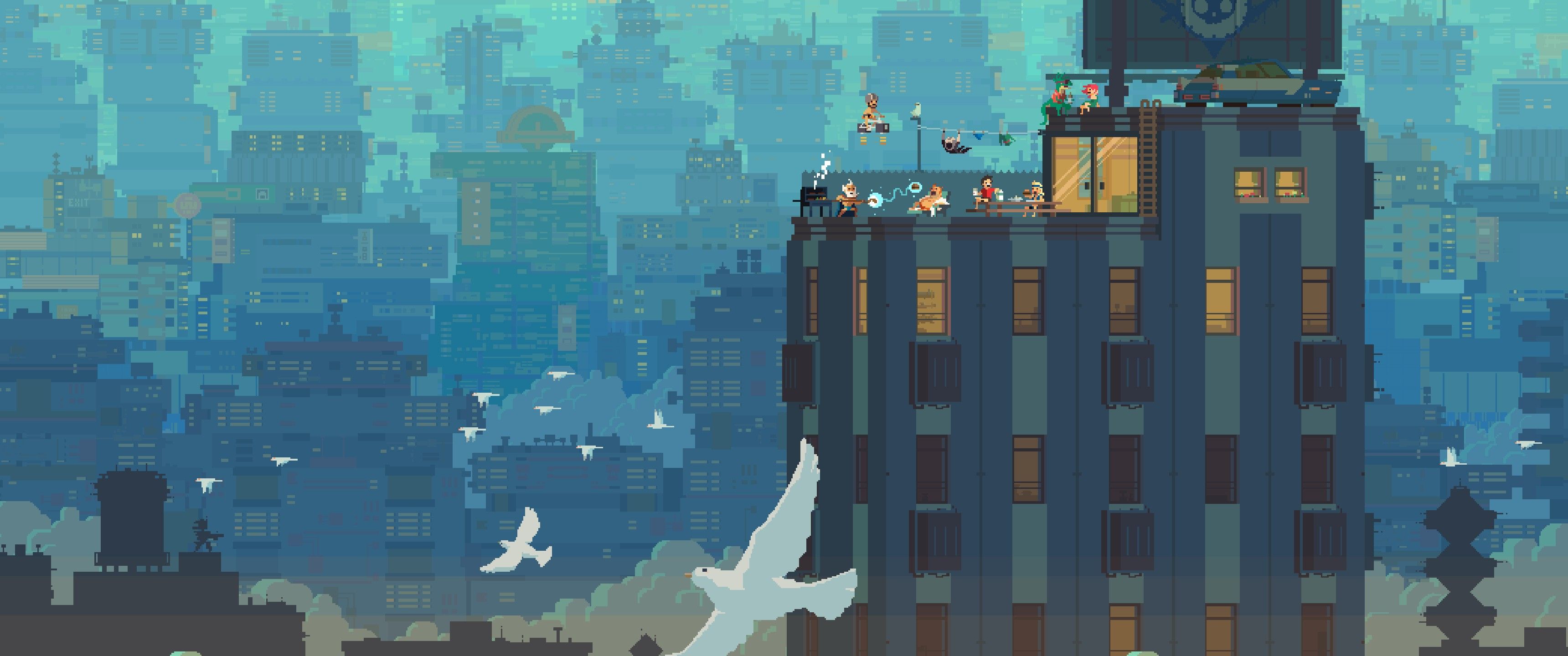 3440x1440 Super Time Force, Pixels, Pixel art Wallpaper HD / Desktop and Mobile Background